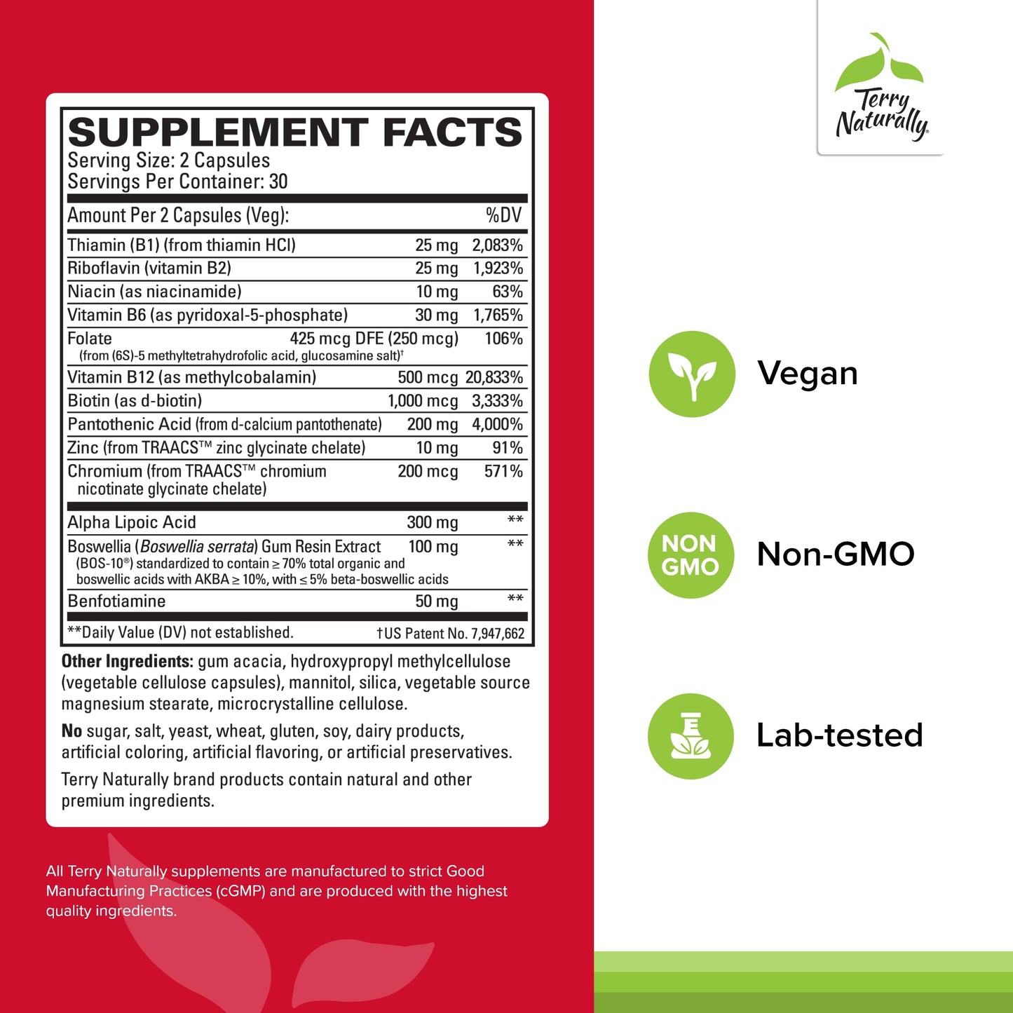 Terry Naturally Healthy Feet & Nerves - Herbal Supplement with Bioactive Vitamin B12 - Circulation & Nerve Health Support Supplement - Vegan Capsules with Boswellia Serrata - 60 Capsules Terry Naturally