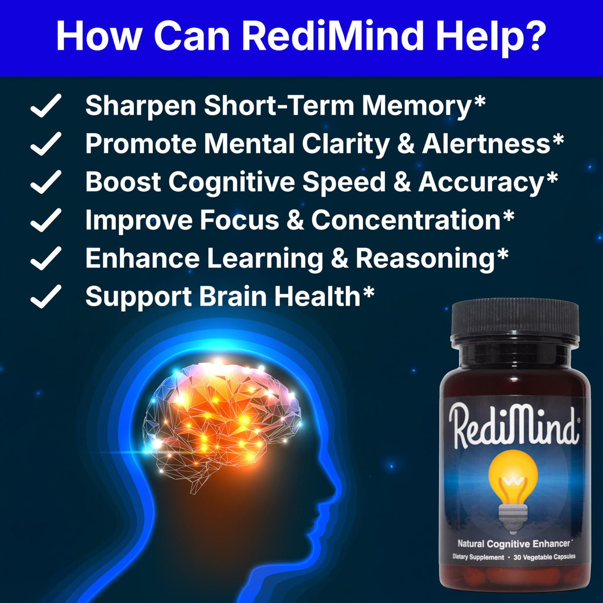 RediMind - Natural Cognitive Enhancement Supplement Capsule - Non-GMO, Vegan, Gluten-Free RediMind