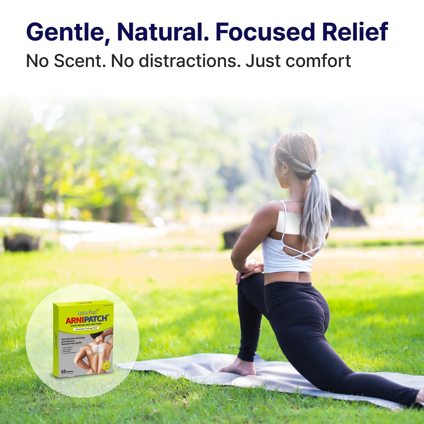 Arnica Hydrogel Pain Relief Patches | Natural Relief for Muscle, Joint, Bruises & Swelling | Flexible, Non-Greasy & Long-Lasting | Great for Back, Knee & Neck Pain (3.9"x4.7", 10, Count) Wooshin Labottach
