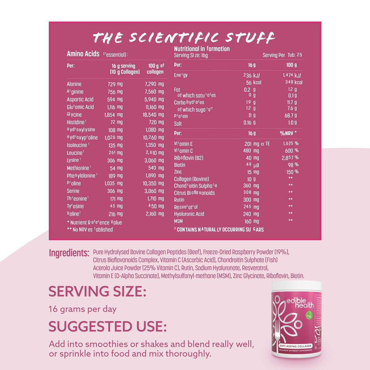 High Protein Edible Health Anti-Ageing Protein Powder, Regenerative Collagen Supplements Edible Health