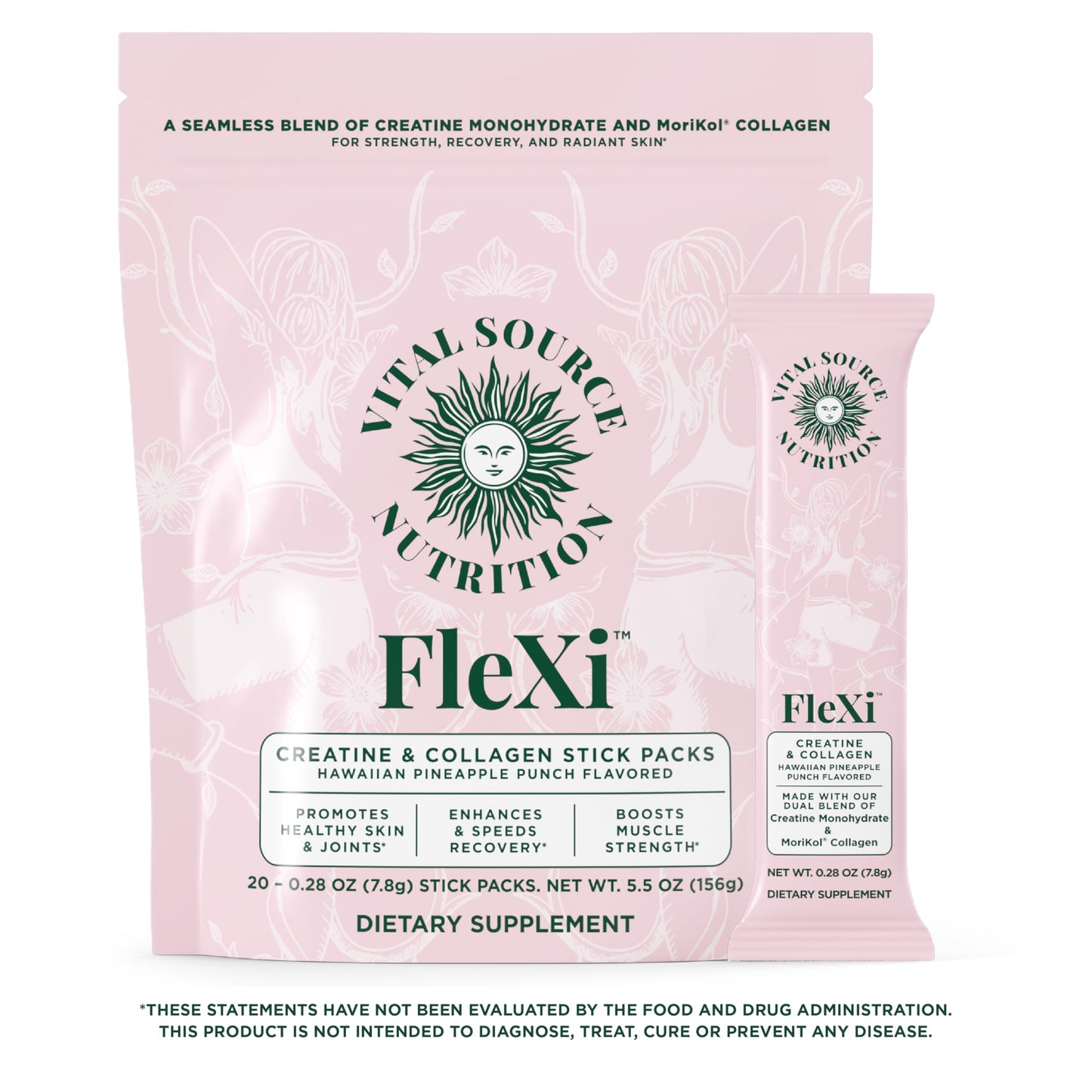 Vital Source Nutrition - Flexi - Creatine & Collagen Stick Packs - 5g Creatine Monohydrate + 1g MoriKol Collagen -Supports Strength, Recovery & Skin Health -20 Servings Vital Source Nutrition