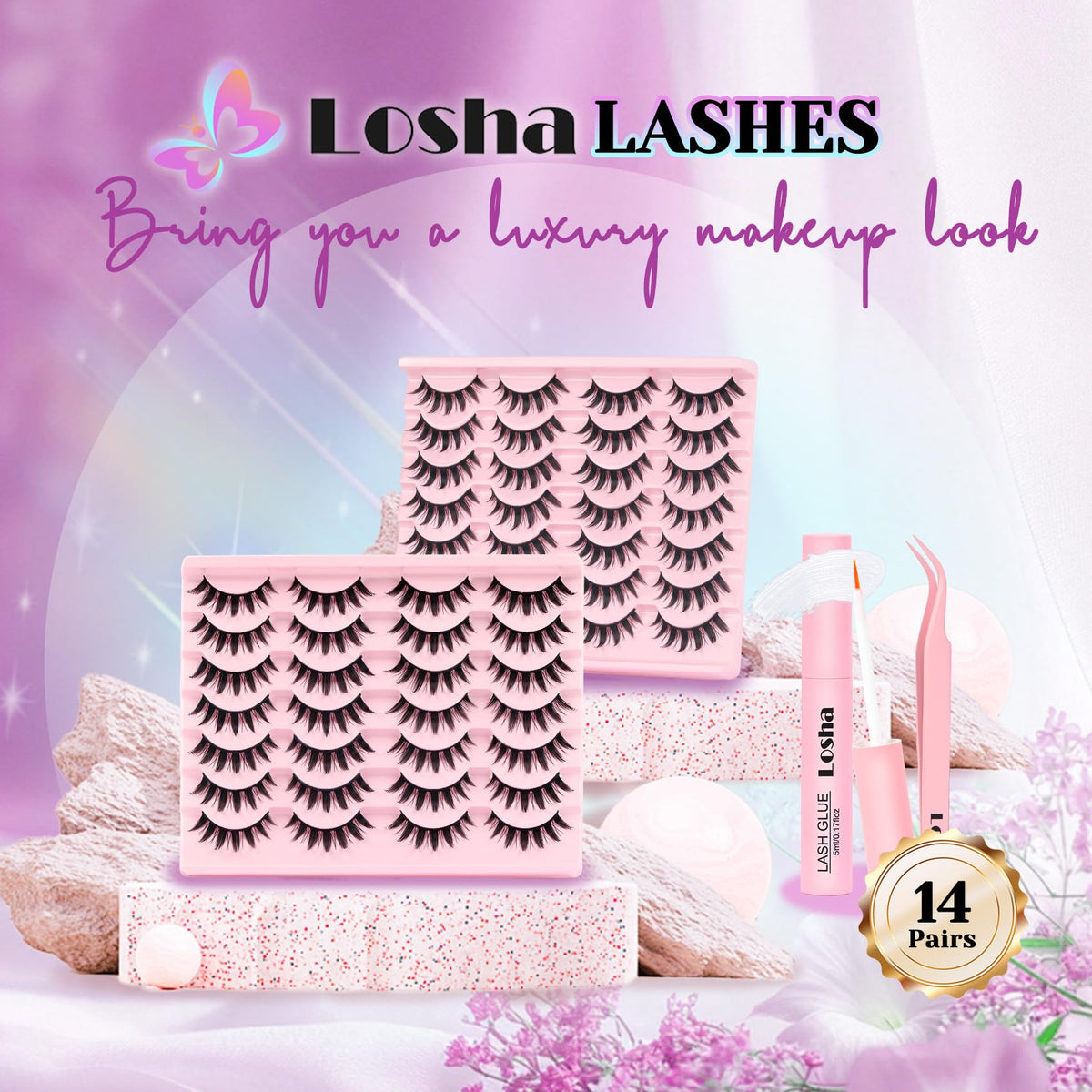 Losha Lashes Spiky Manga Lashes 14 Pairs Anime False Eyelashes (Cutes) Losha
