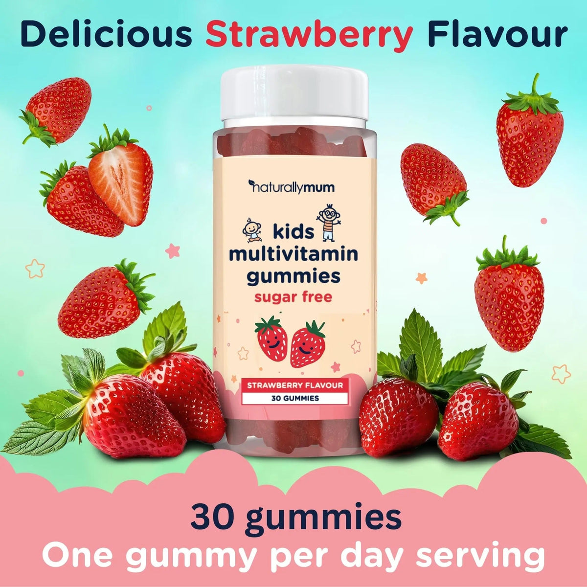 NaturallyMum Kids Multivitamin Gummies | for Children | Vegan Friendly | 30 Chewable Gummies | with Vitamins A, D, E, B6, B12, C | NaturallyMum