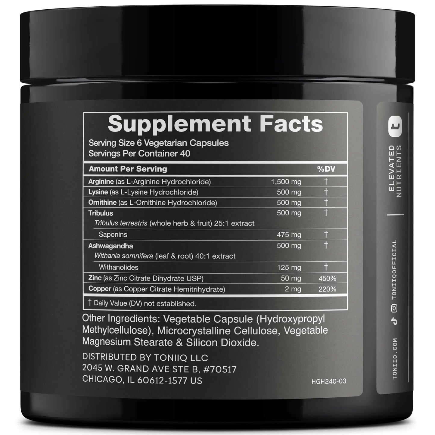 HGH Supplements for Men & Women (240 Count) 3,550mg+ Support Muscle Growth & Healthy Levels of Human Growth Hormone for Men, with High-Purity Arginine, Ornithine, Lysine, Tribulus, and Ashwagandha TQ Toniiq