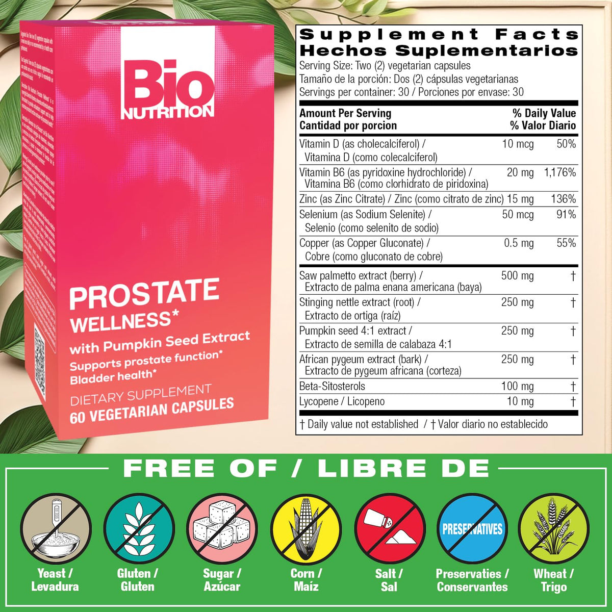 Bio Nutrition Prostate Wellness with Pumpkin Seed Extract 60 Capsules Bio Nutrition