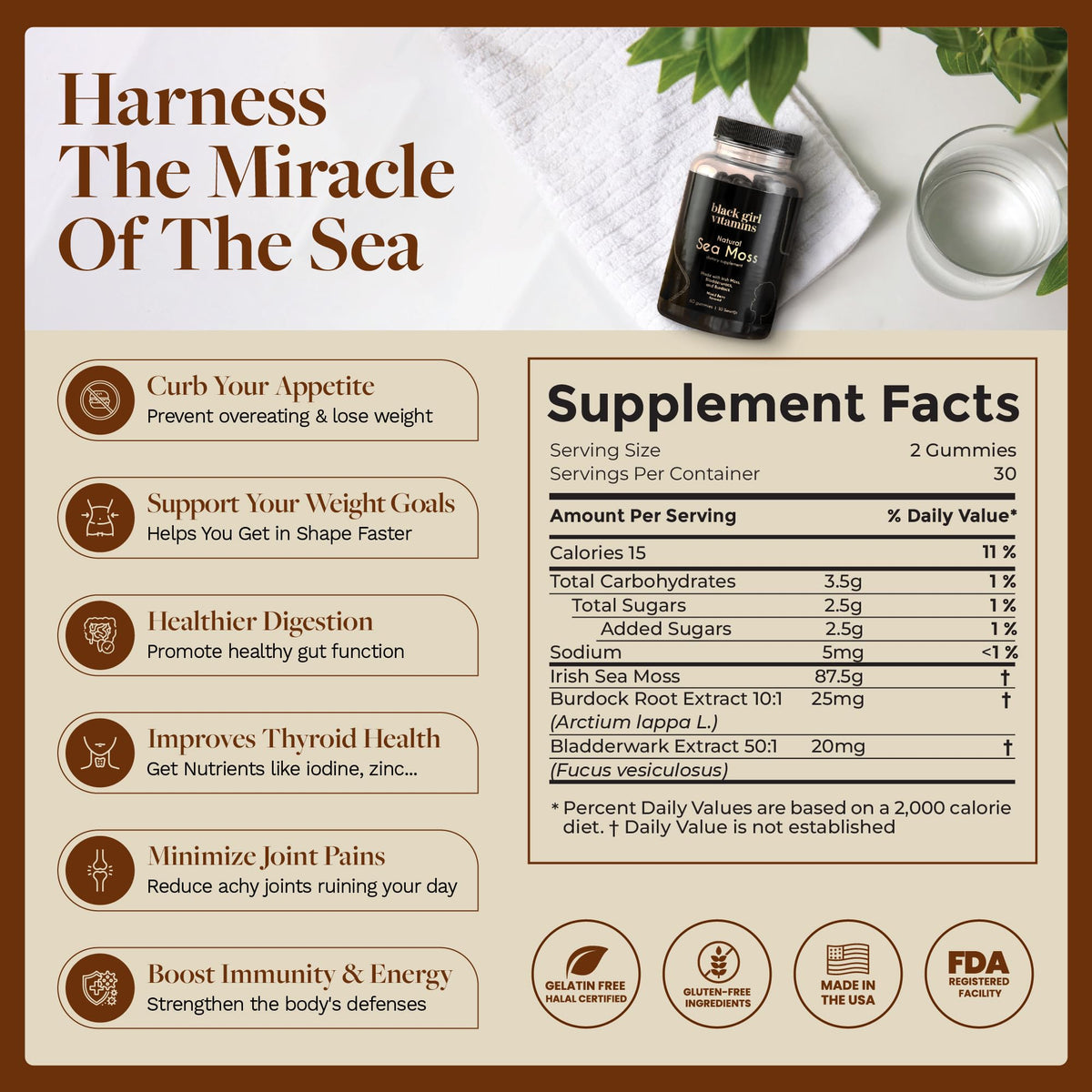 Black Girl Vitamins - Irish Sea Moss Gummies - SeaMoss + Bladderwrack & Burdock - 92 Minerals for Thyroid, Metabolism, and Immunity - Vegan Black Girl Vitamins