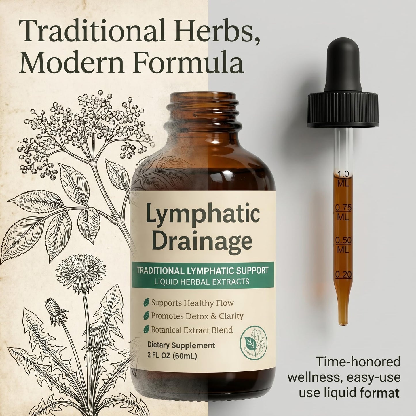 EYUTRD Lymphatic Drainage Drops,1200mg Herbal Blend with Elderberry & Echinacea Dandelion,– Supports Lymphatic Drainage, Immune System & Detox.2 fl.oz (1pcs) EYUTRD