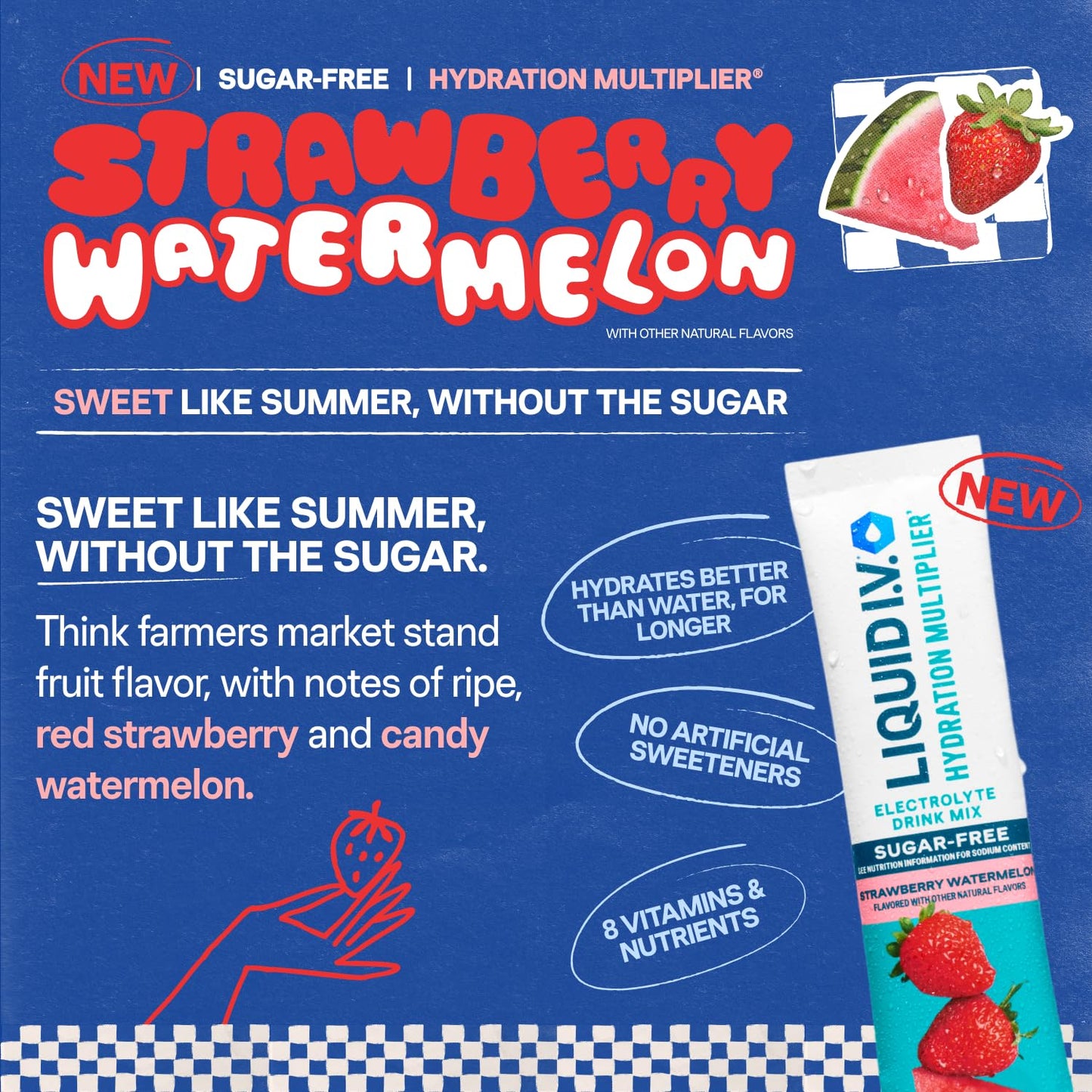 Liquid I.V.® Hydration Multiplier Sugar-Free - Strawberry Watermelon | Electrolyte Powder Drink Mix | 1 Pack (14 Servings) Liquid I.V.