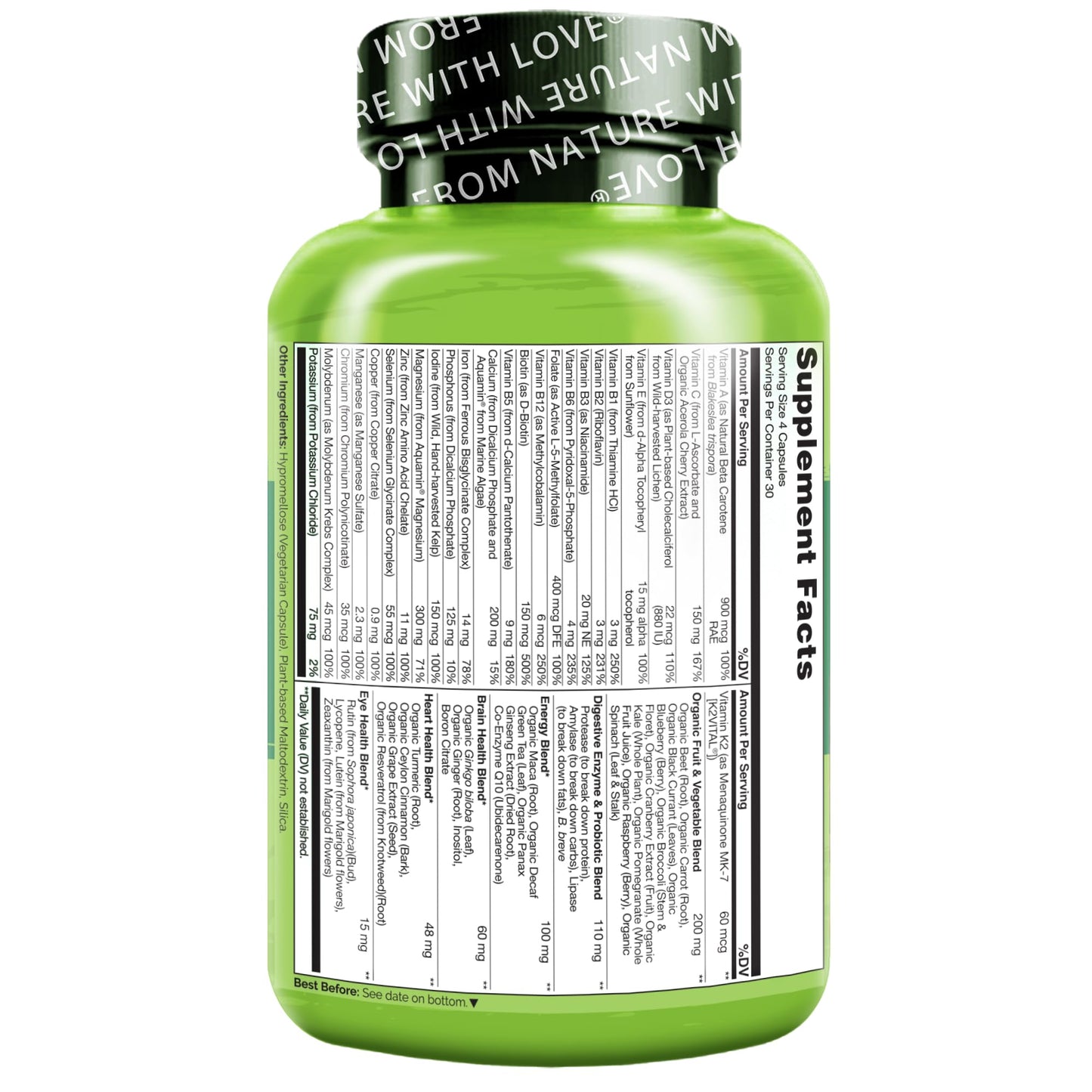 NATURELO Whole Food Multivitamin for Women - with Vitamins, Minerals, & Organic Extracts - Supplement for Energy and Heart Health NATURELO