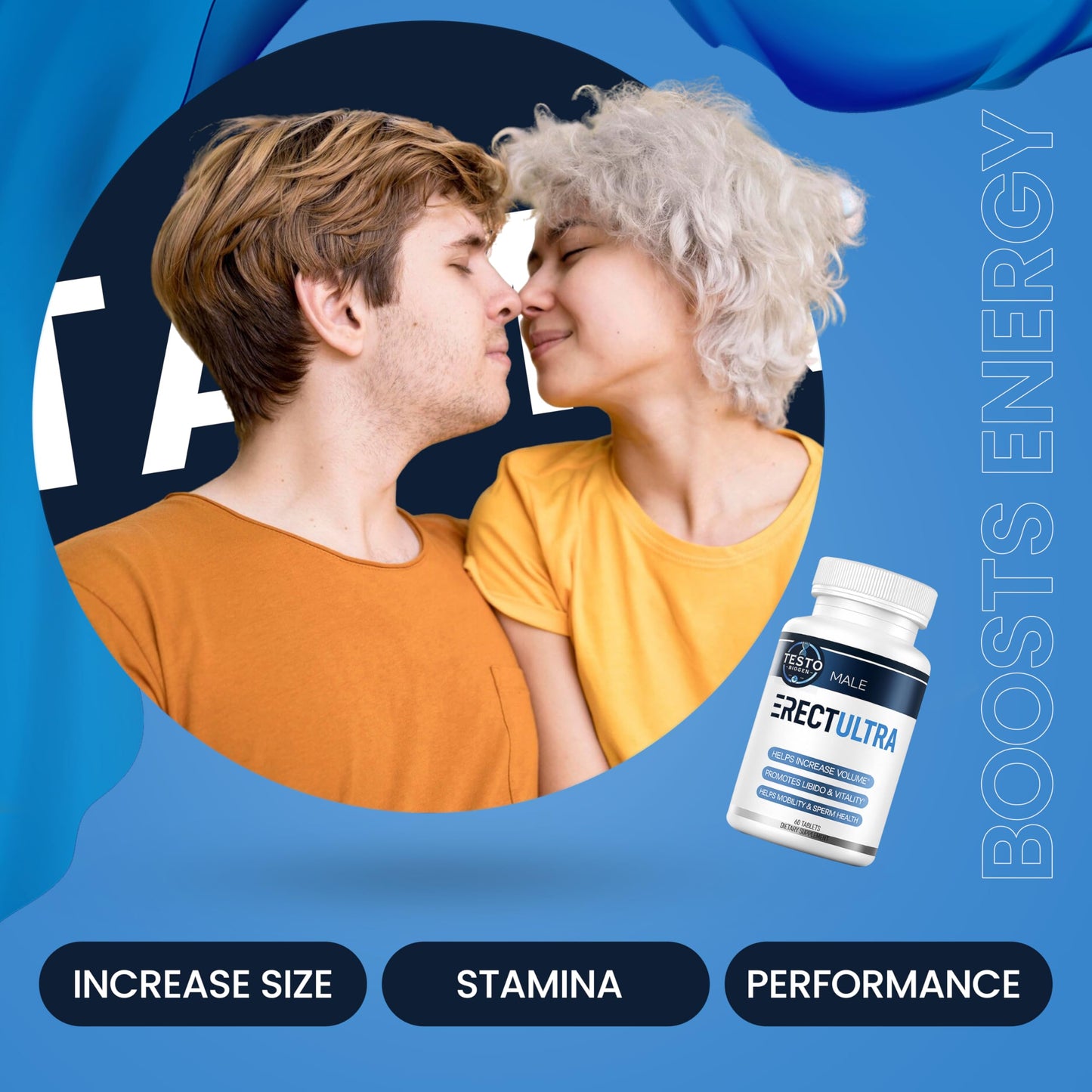 Male Enhancing Supplement - Fast Acting Performance Pills for Men for Blood Flow - Size & Stamina - Testosterone Booster, Maca Root, Epimedium,Tongkat Ali Dietary Supplement 60 Tablets TESTO BIOGEN