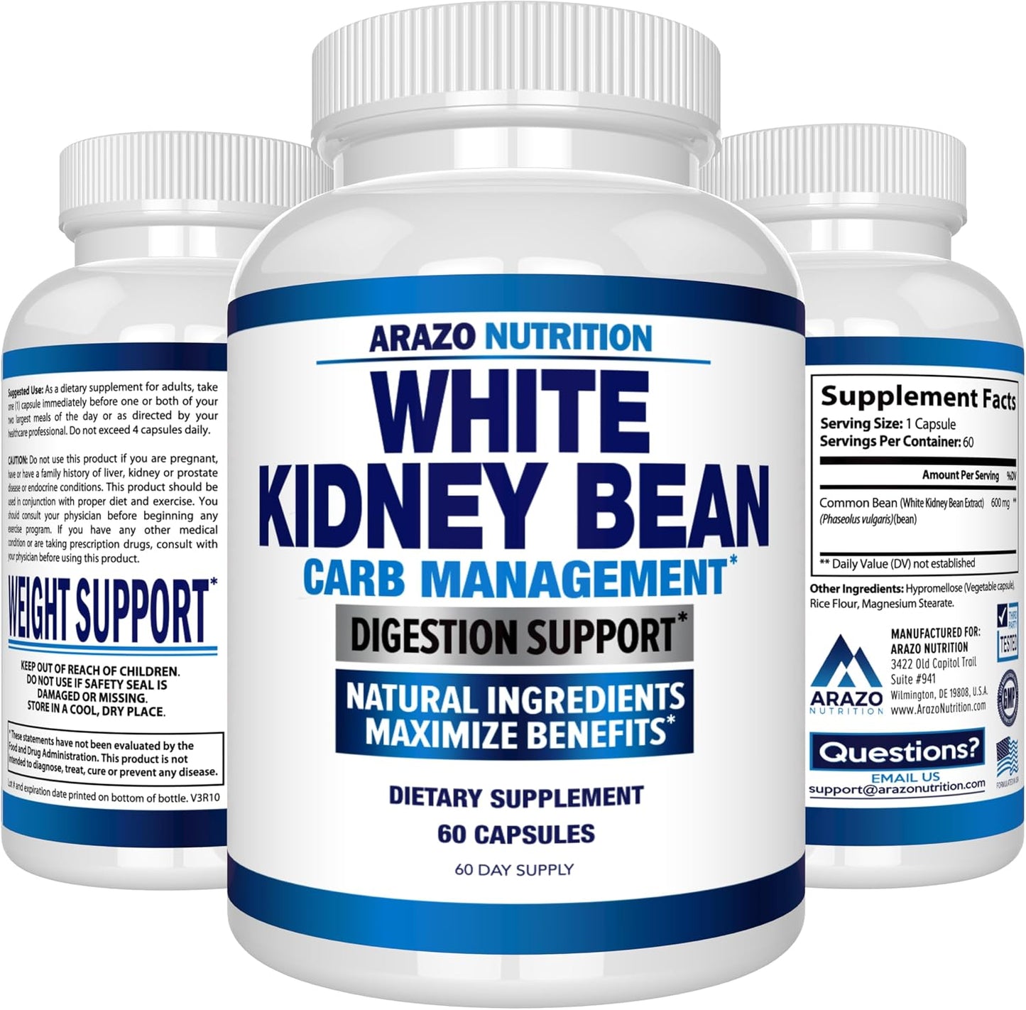 Arazo Nutrition White Kidney Bean Extract - 100% Pure Carb Blocker and Fat Absorber for Weight Support - Intercept Carbs Gsupps Australia