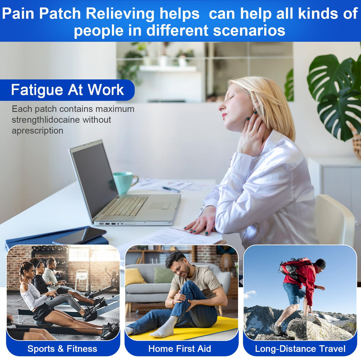 AROSLU Pain Relief Patches Lidocaine 4% ICY Patch Relieving Patch-12 Hour Acting Pain Patches-Muscle and Joint Pain Relief |Targets Neck,Back,Shoulders Pain relief-20patches AROSLU