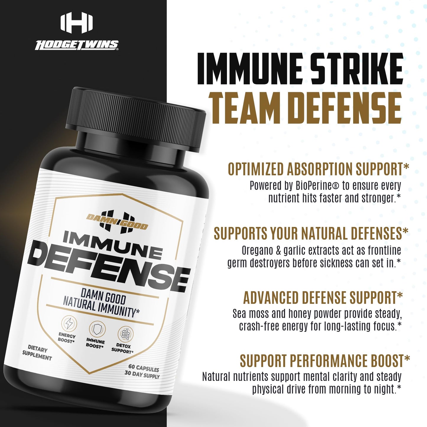 DAMN GOOD The Hodge Twins Immune Defense Supplement (60 Capsules) – Sea Moss Blend Capsules for Everyday Balance, Digestive Support, and Whole-Body Wellness with Vitamins, Minerals, and Botanicals DAMN GOOD