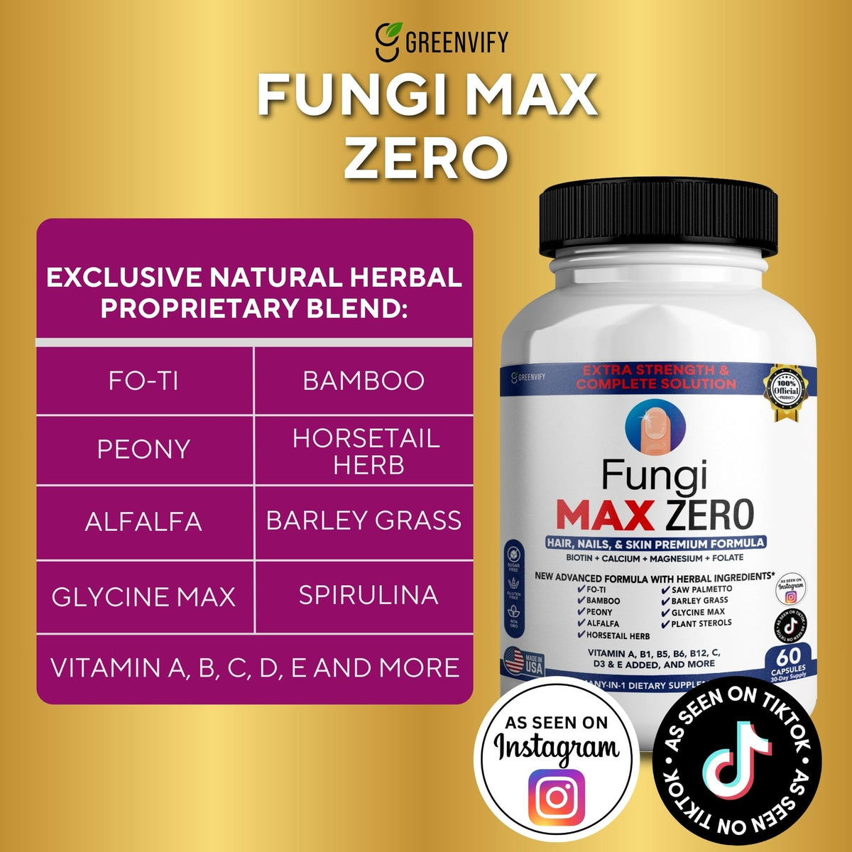GREENVIFY Fungi Max Zero Hair, Nails & Skin Supplement. (1) GREENVIFY