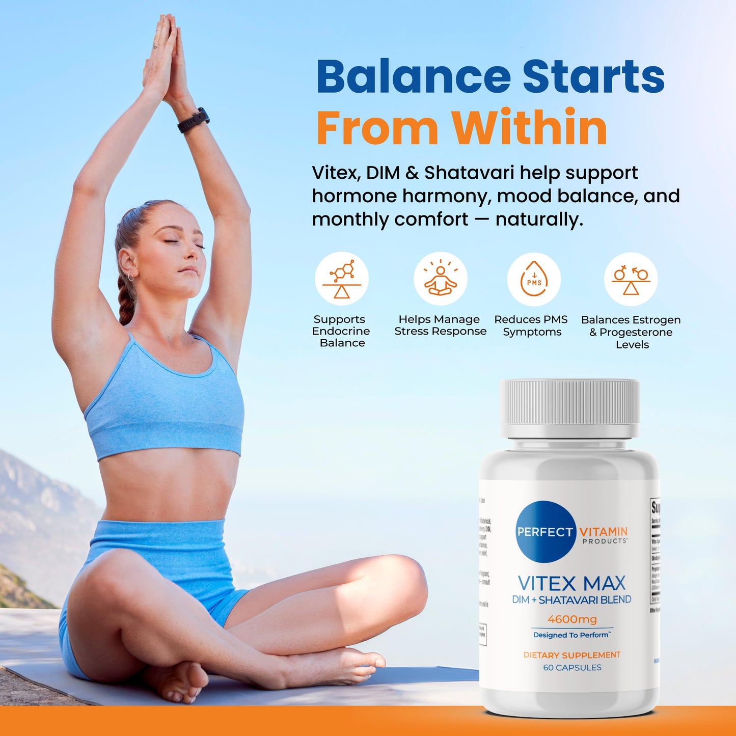 Perfect Vitamin Products Vitex Max DIM + Shatavari – Hormone Balance & Menopause Support for Women – Vegan Blend with Adaptogens for Mood, Cycle & Stress Relief – 4600mg (2-Pack) Perfect Vitamin Products