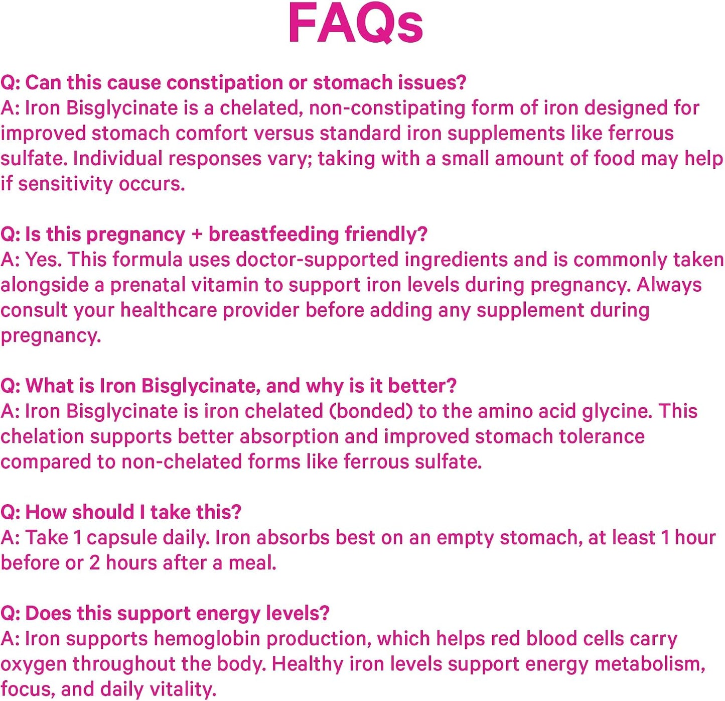 Pink Stork Iron for Women with Vitamin C, 60 Capsules, 2-Month Supply | 18 mg Chelated Iron Bisglycinate + Vitamin C, Supports Energy, Focus + Oxygen, Pregnancy, Postpartum, PMS + Perimenopause Gsupps Australia