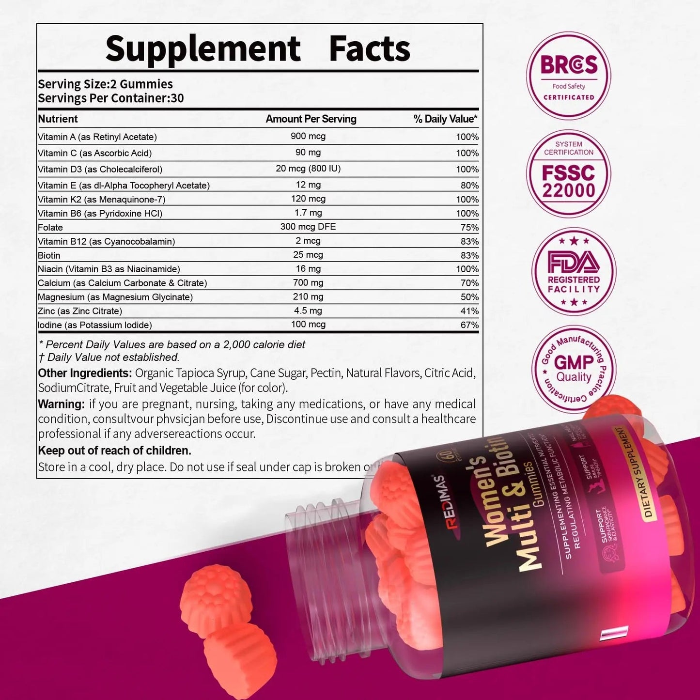 Redimas Multivitamin Gummies for Women, Chewable Adult Vitamin with Vitamins A, B, C, D, E, and Biotin, Gummy Format for Everyday Nutrient Inclusion Redimas