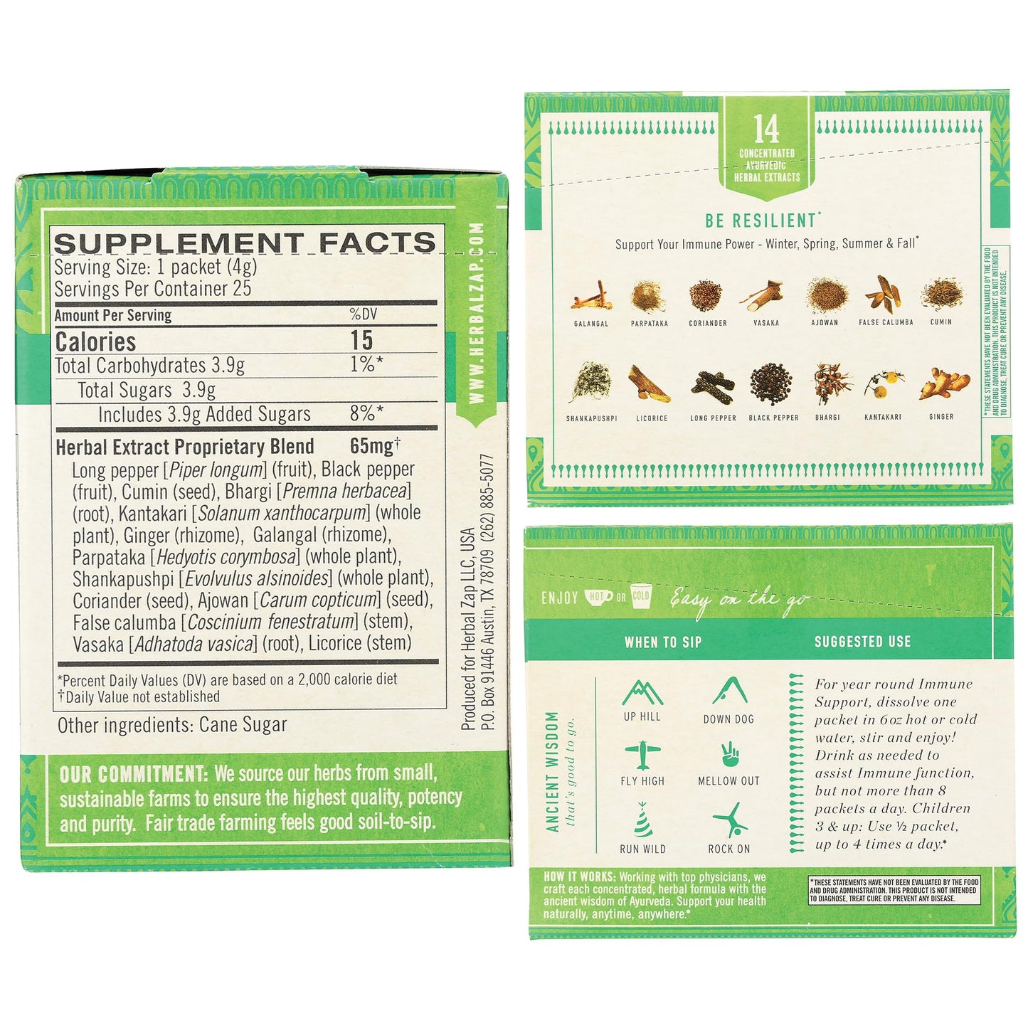 Herbal Zap! Immune Support Supplement Powder (25 Packets Per Box) – Ancient Ayurvedic Herbal Blend, Dissolves in Hot or Cold Water, 0.14 Oz Ea Herbal Zap
