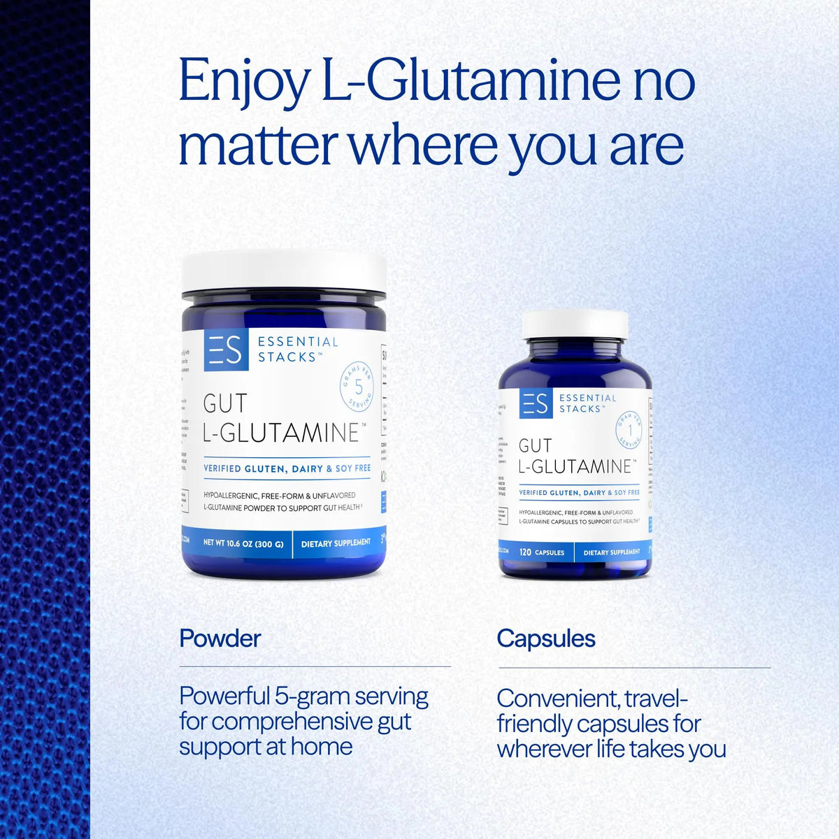 Essential Stacks Gut L-Glutamine Capsules 1000mg (Made in USA) - Gluten, Dairy & Soy Free, Non-GMO L Glutamine for Gut Health - 60 Serves (120 Caps) Essential Stacks