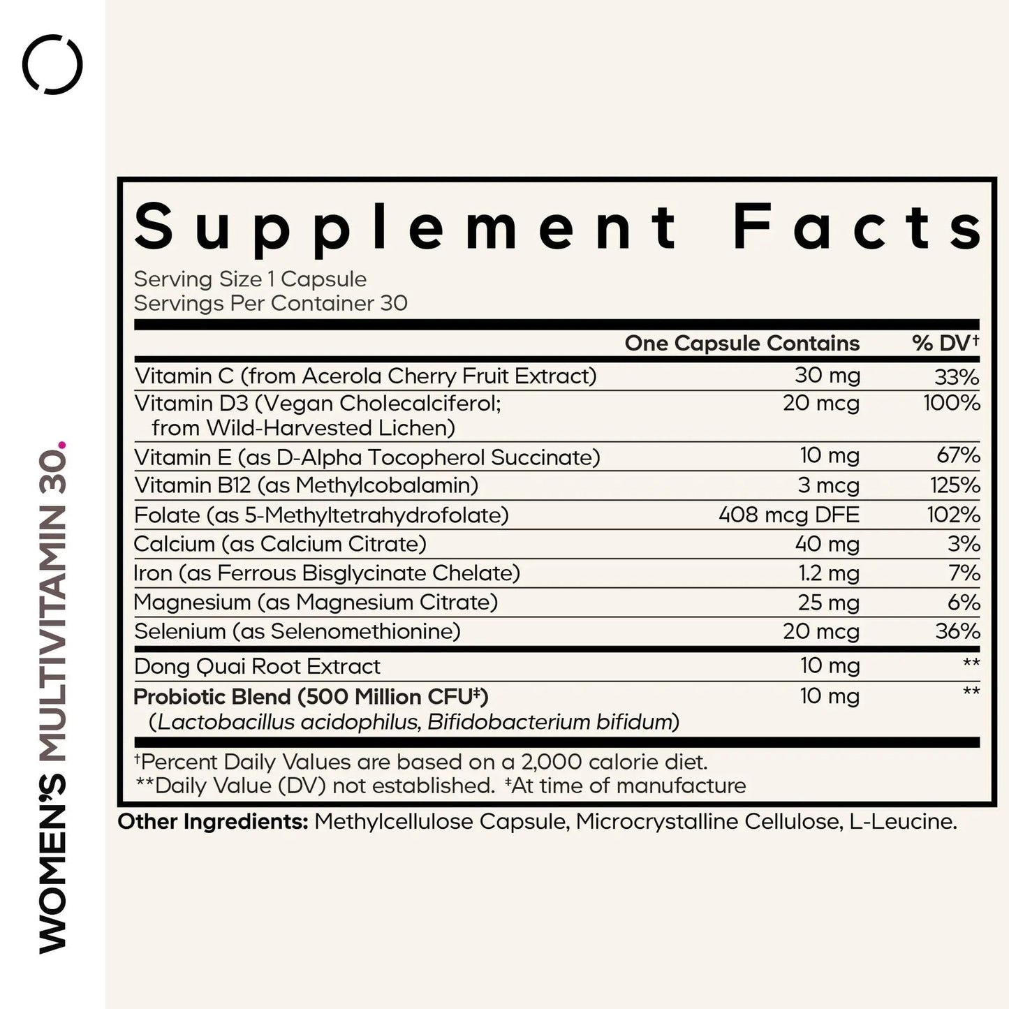 Codeage Women’s Multivitamin - Vitamins A, C, D3, E, B6, B12, Folate, Calcium, Magnesium, Iron, Dong Quai, Probiotics - 1 Capsule Per Serving Codeage