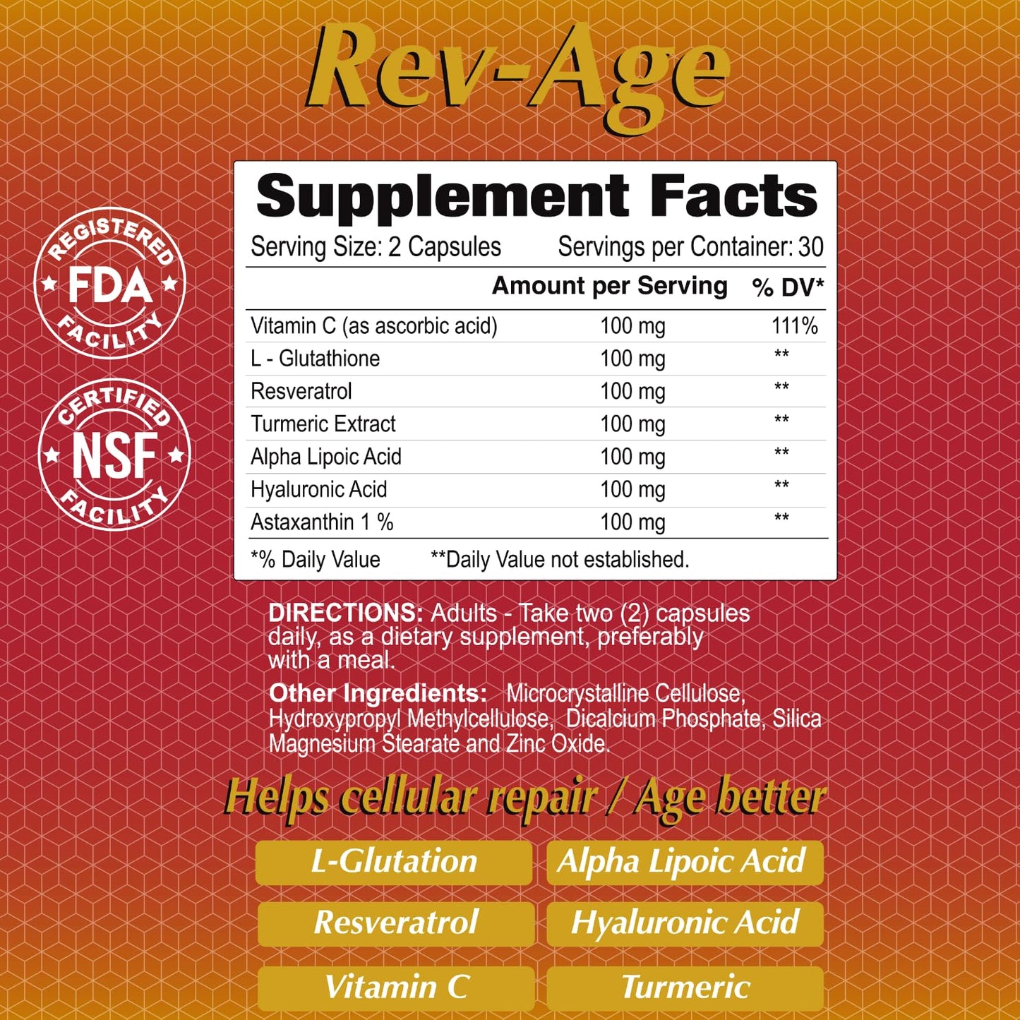 ALFA VITAMINS Rev-Age Cellular Repair Supplement for Anti-Aging & Immune System Support - 60 Capsules ALFA VITAMINS