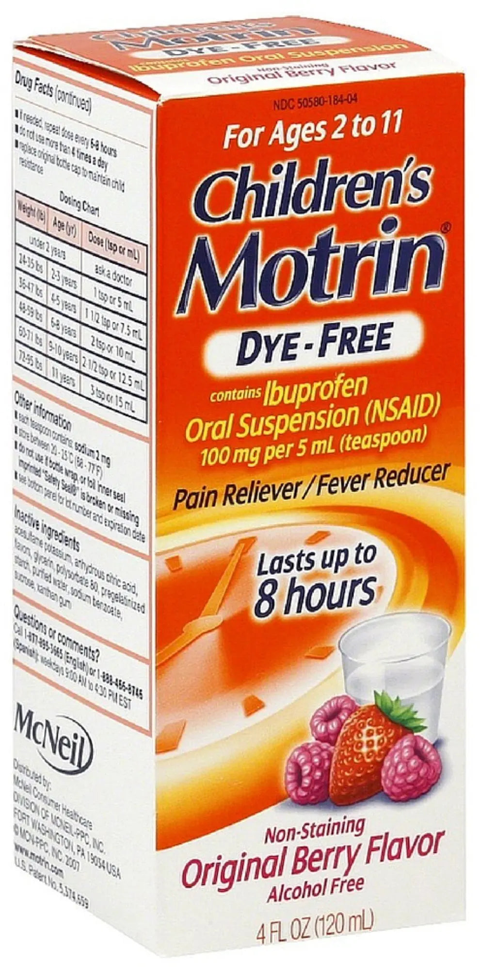 Motrin Children's Dye-Free Pain Reliever/Fever Reducer, Original Berry Flavor 4 Oz (3 Pack) Xllent