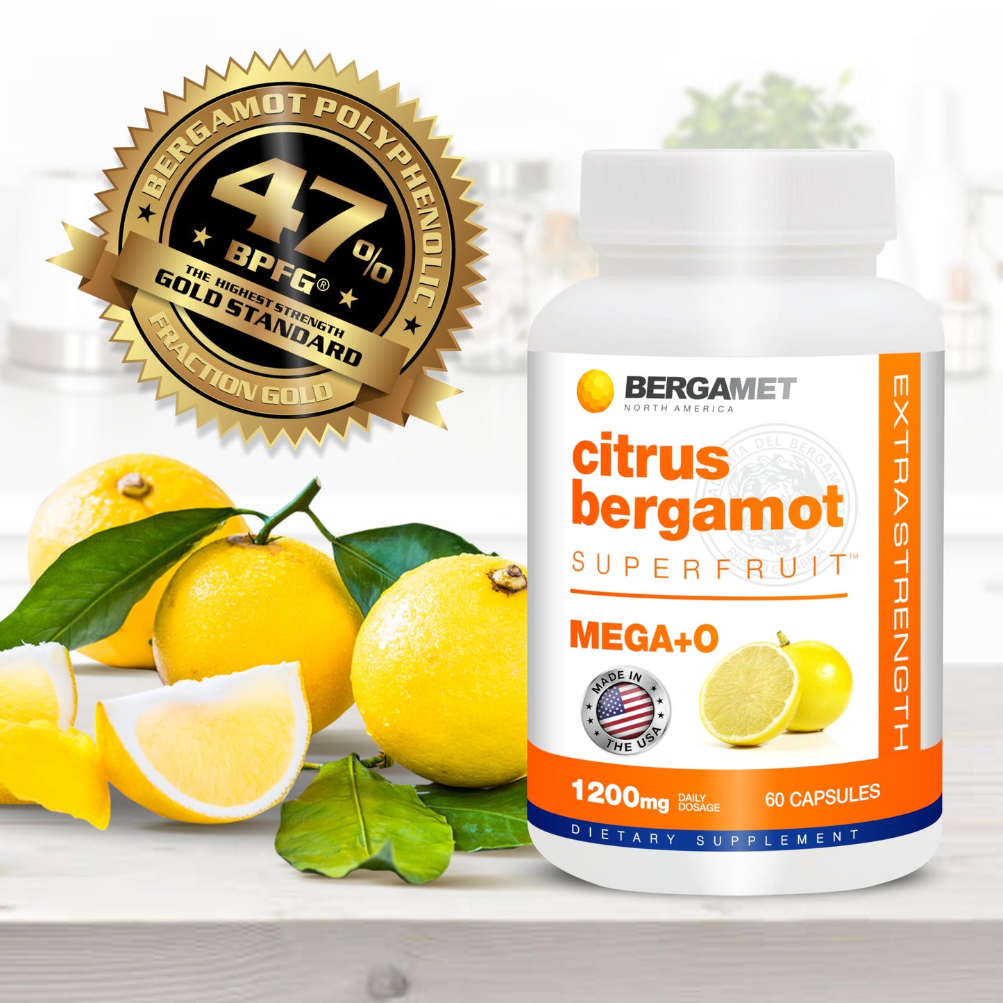 BergaMet Citrus Bergamot Supplement, 170:1 Extract, 1200mg per Serving, 80% Polyphenols, Italian Citrus Bergamot Supplement, BergaMet