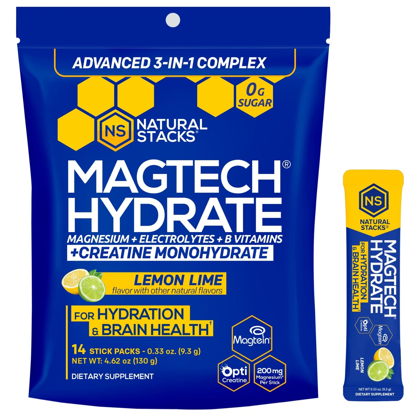 Magtech Magnesium Capsules + Hydration Creatine Powder Lemon Lime Bundle - 3 Forms of Magnesium - Featuring Magtein L-Threonate - Brain Health & Hydration Support* - 44 Total Servings NATURAL STACKS