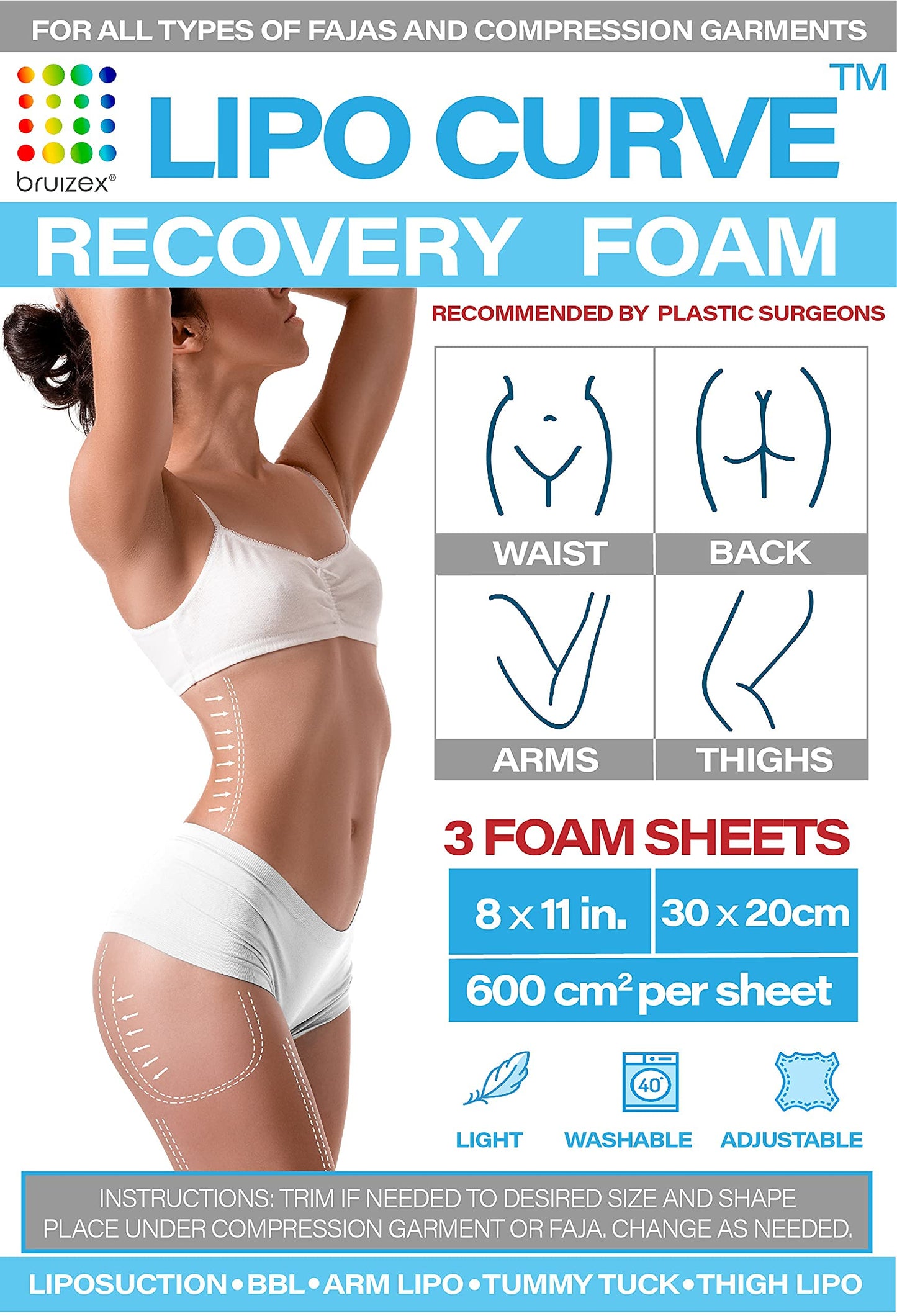 Arnica Montana Bruising & Swelling Cream & LipoCurve Foam Post Surgery Pads Bundle, for Liposuction Post Surgery Recovery & Lymphatic Drainage Bruizex