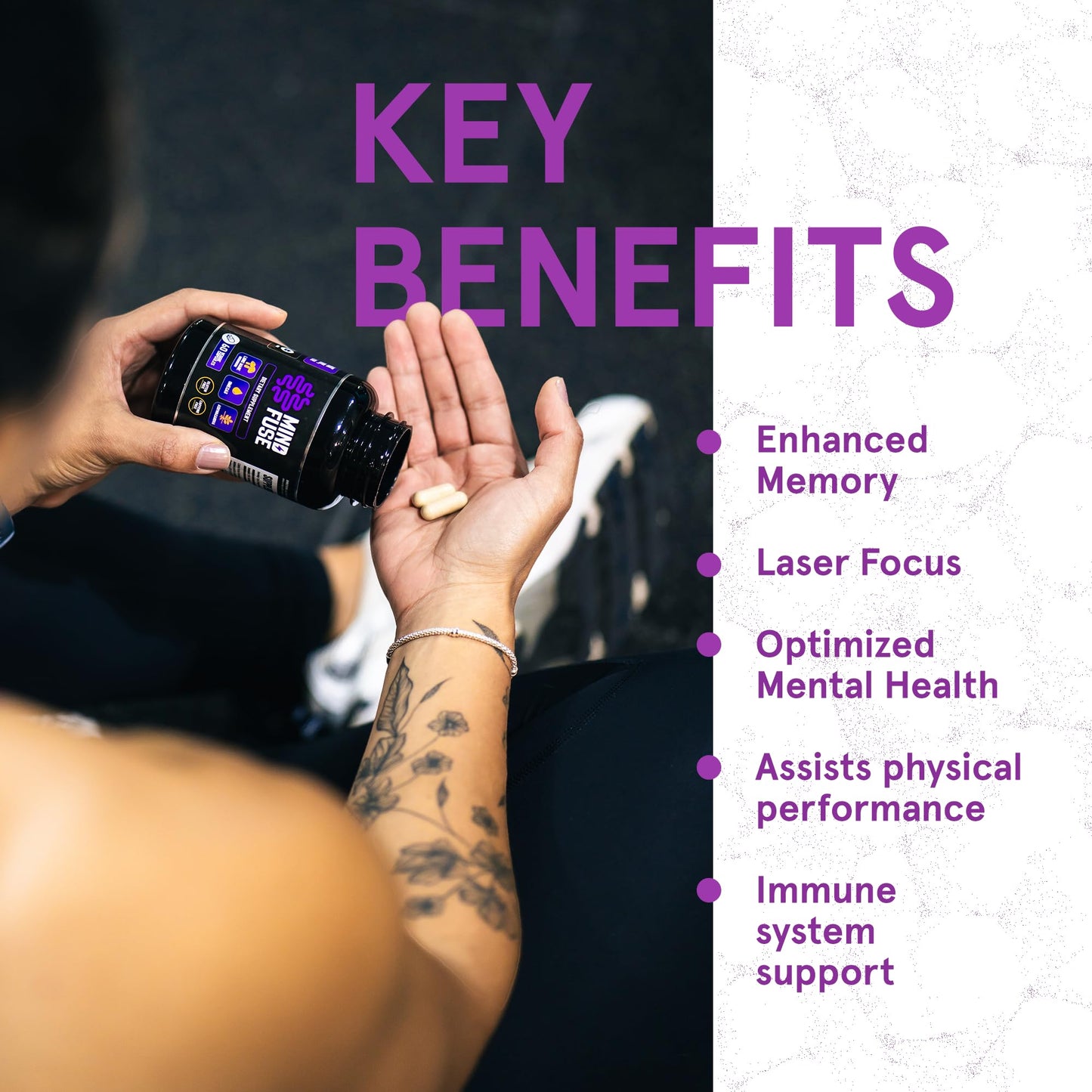 Nootropic Memory Booster Supplement for Adults - Lion’s Mane Capsules with Omega-3, Ashwagandha & L-Theanine for Focus & Memory - Gluten-Free 60 Capsules Mind Fuse