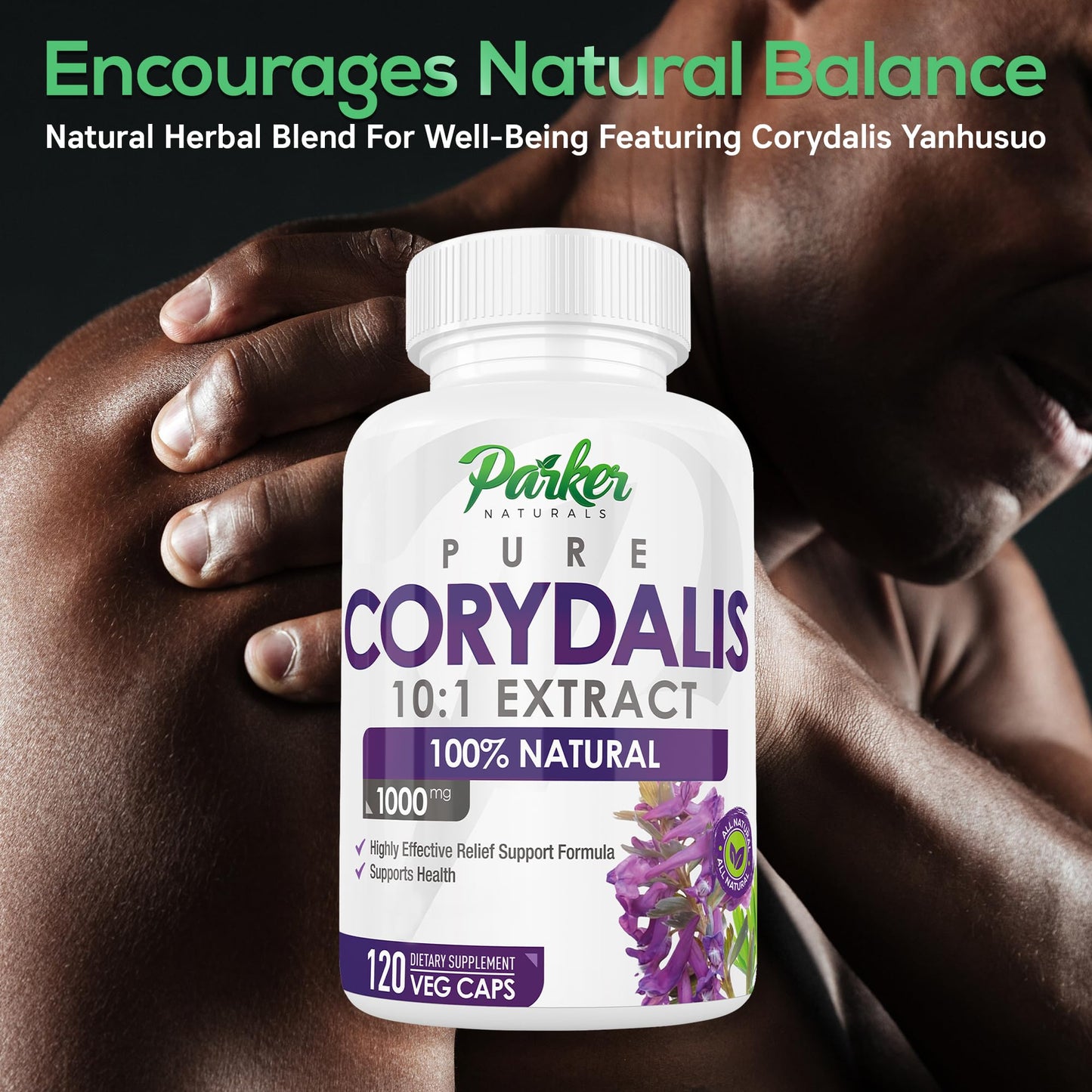 Pure Corydalis Root Extract Capsule - 1000mg Strength, 10:1 Corydalis Yanhusuo Extract, Natural Relief, Long Lasting, 100% Vegetarian, 60 Servings, 120 Count Parker Naturals