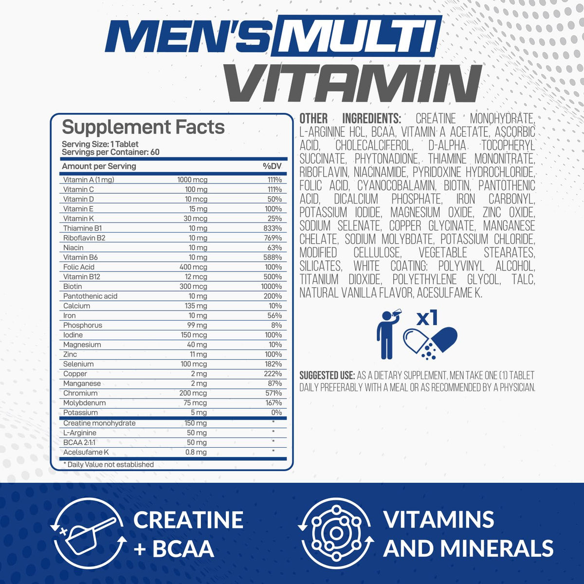 Forzagen Essentials Men's Multivitamin with Creatine and BCAA, Complete Vitamin and Mineral Complex, 60 Tablets Forzagen