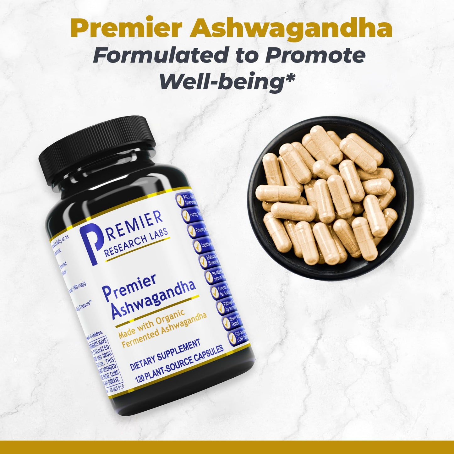 Premier Research Labs Premier Ashwagandha - Pure Supplement for Women & Men with Organic Ashwagandha Root, Herbal Pills for Stress & Sleep Support, Fermented for Absorption - 120 Plant-Based Capsules Premier Research Labs