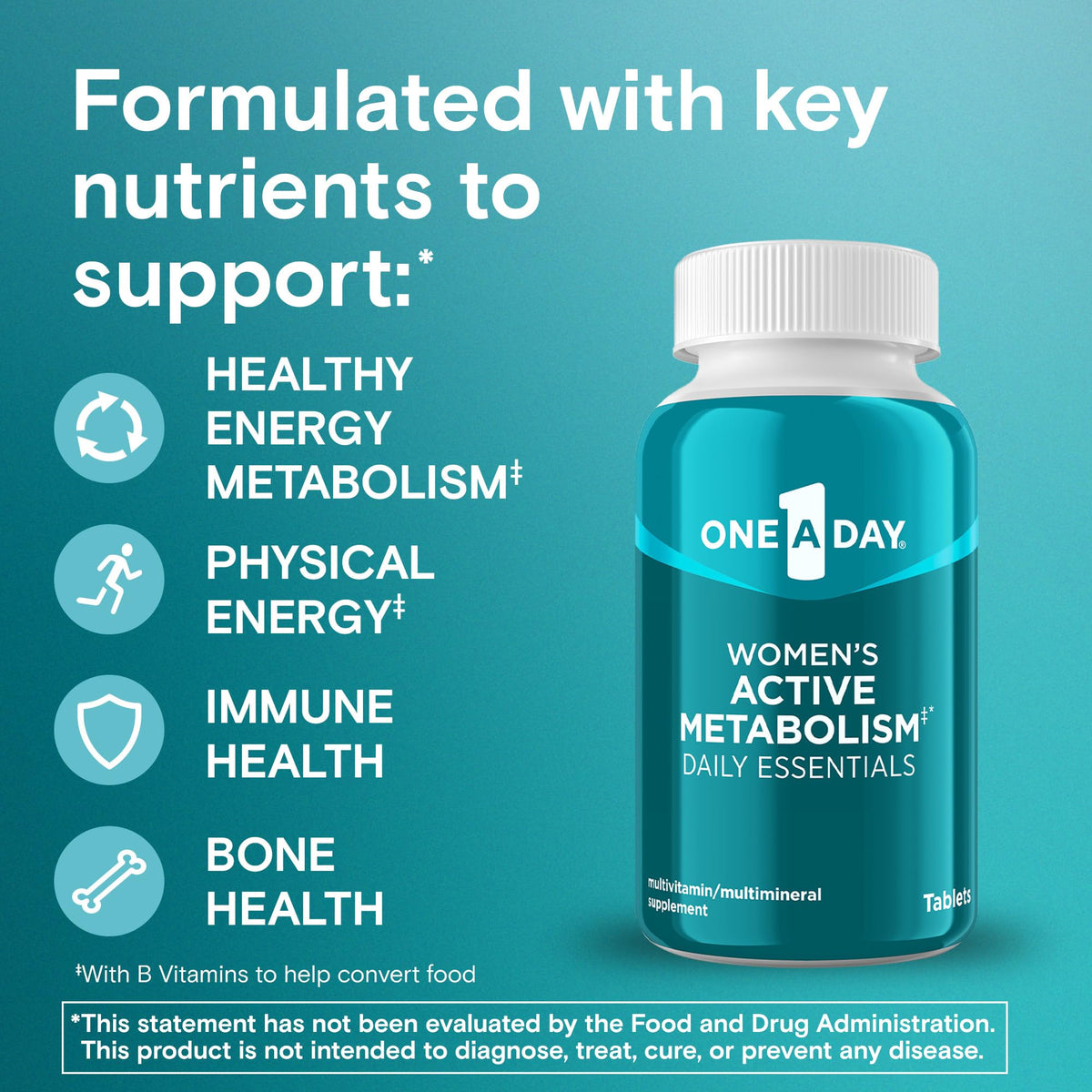 One A Day Women's Active Metabolism Daily Essential, Multivitamin for Women, Metabolism Support, Vitamins for Women with All 8 B-Vitamins ONE A DAY