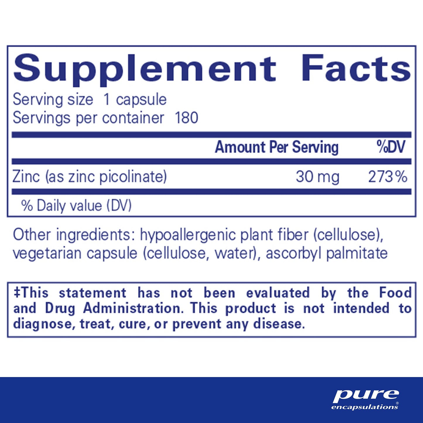 Pure Encapsulations Zinc 30 mg - Highly Absorbable - 180 Capsules Pure Encapsulations