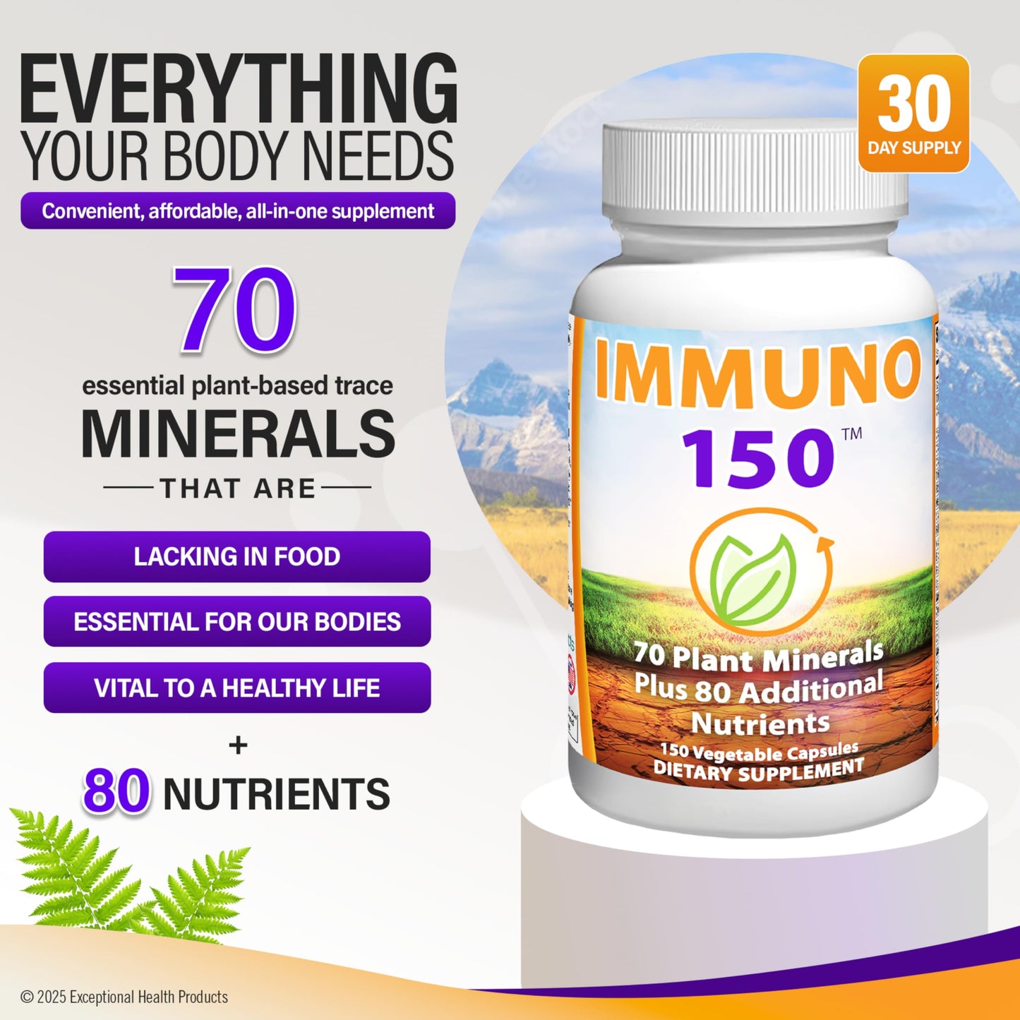 Immuno 150, Immune Support Supplement, Packed with 70 Plant Minerals, 13 Essential Vitamins and 68 Additional Nutrients-150 Vegetable Capsules- Immune Boost for All Age Groups Immuno 150