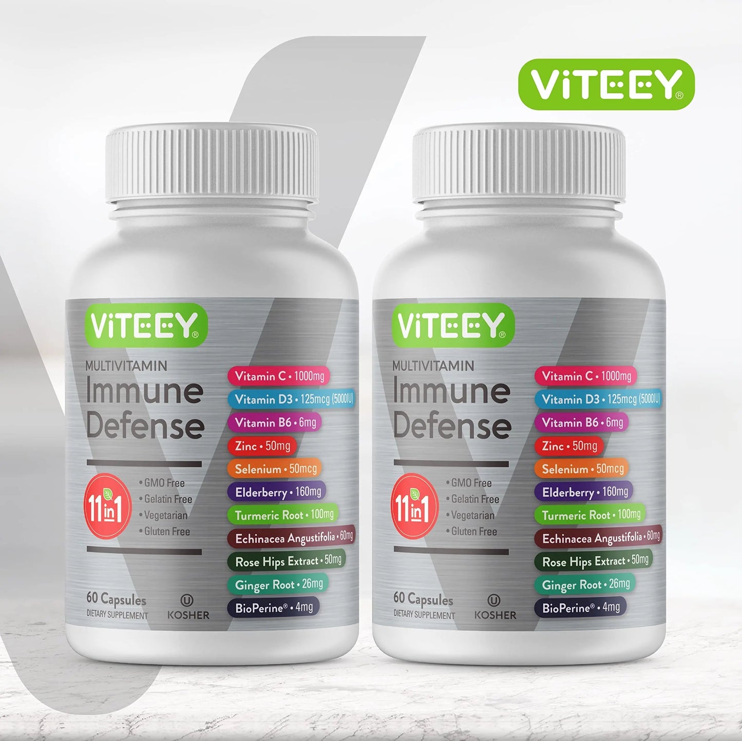 VITEEY 11 in 1 Immune Support Supplement - Immune Defense with Vitamin D3, B6, Echinacea, Turmeric, Rose-HIPS, Selenium Viteey