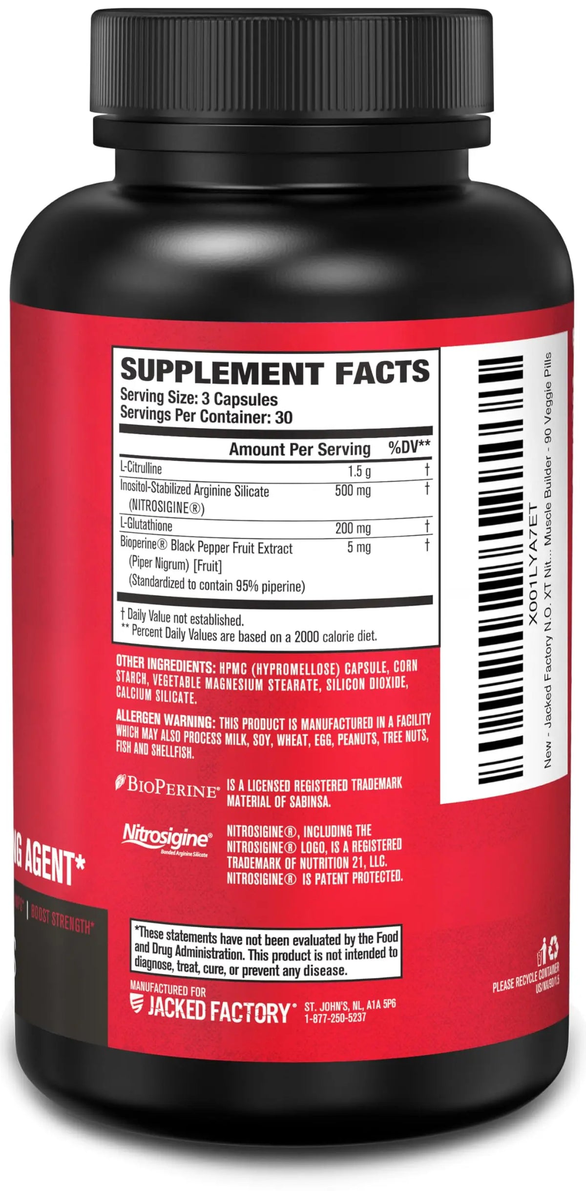 Jacked Factory N.O. XT Nitric Oxide Supplements for Men w/Nitrosigine L Arginine L Citrulline Supplement for Muscle Pumps & Vascularity - Pre Workout Jacked Factory