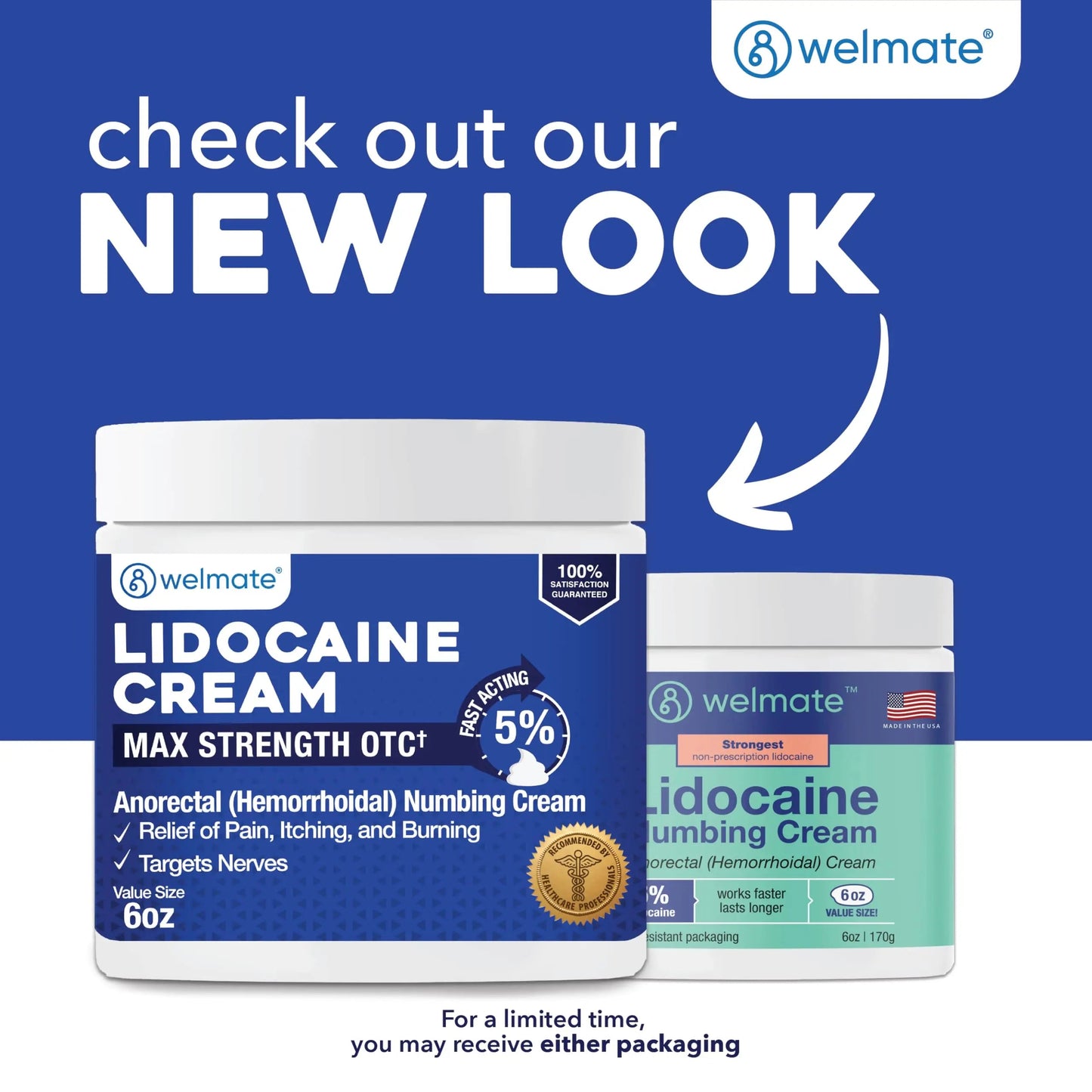 WELMATE 5% Lidocaine Cream for Hemorrhoids, 6 oz Jar – Fast-Acting Lidocaine Numbing Cream & Topical Analgesic Cream for Anorectal Itch Relief WELMATE