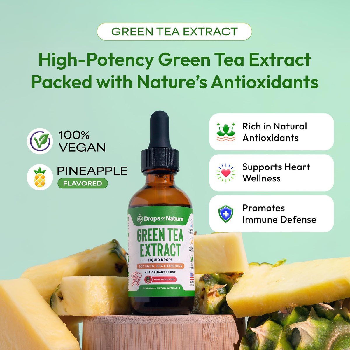 Green Tea 10:1 Extract 50% EGCG - Green Tea Liquid Drops - Vegan, 4X More Powerful Than Pills & Capsules - 2oz Antioxidant & Immune Supplement Drops Of Nature