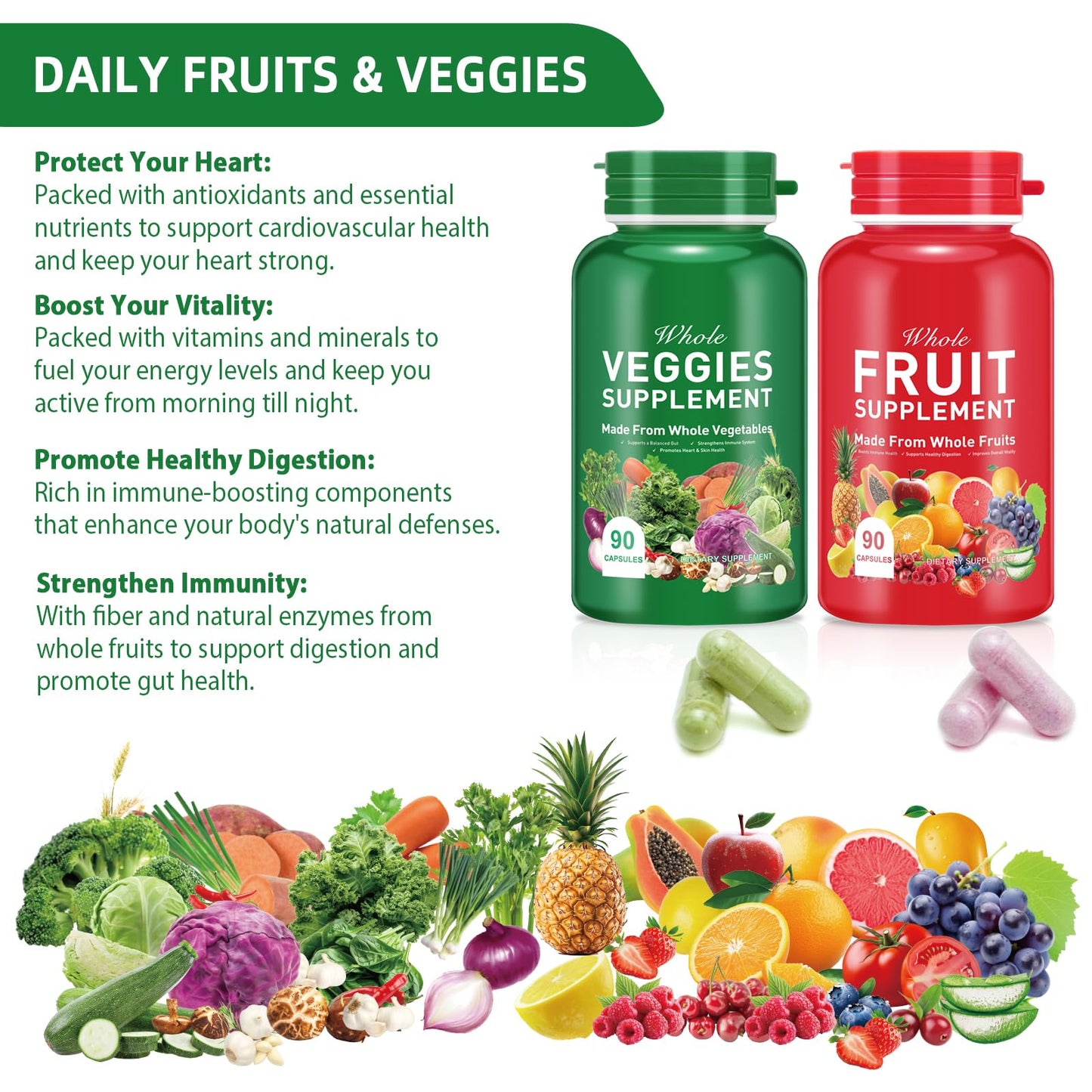Ruduwu Fruit Capsules - 100% Whole Natural Fruits Supplements - Vitamins Supplement Dietary Nutritional Balance,Whole Food Supplement Ingredients Blended Vitamin & Mineral Ruduwu