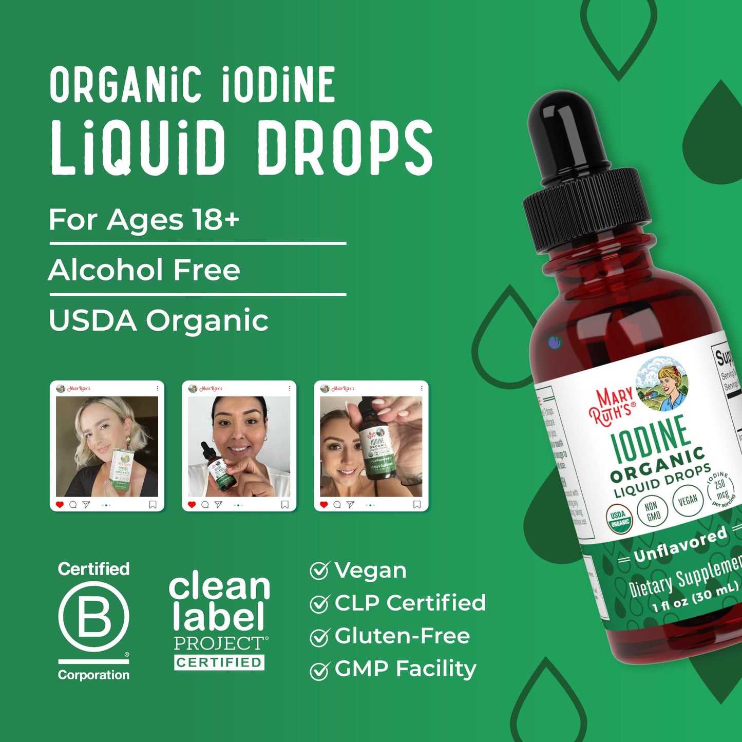MaryRuth Organics Iodine Liquid Drops | Potassium Iodide | 1 Year Supply | 450 Servings | Thyroid Health | USDA Organic| Vegan | Non-GMO | Gluten Free | 1 Fl Oz Gsupps Australia
