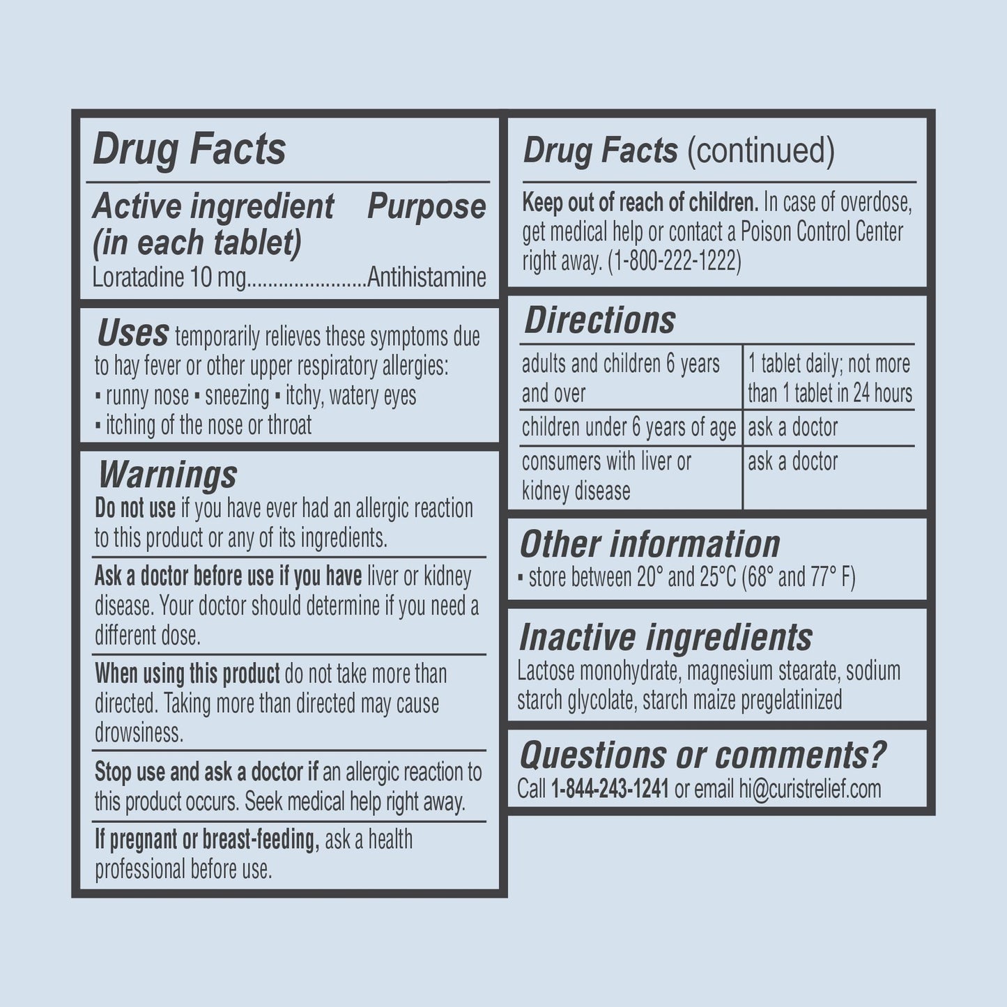 Curist Loratadine 10mg 365 Count - All Day Non Drowsy Allergy Medicine - 24 Hour Antihistamine Tablets for Runny Nose, Itchy Eyes, & Sneezing - Indoor & Outdoor Allergy Medicine for Adults Curist