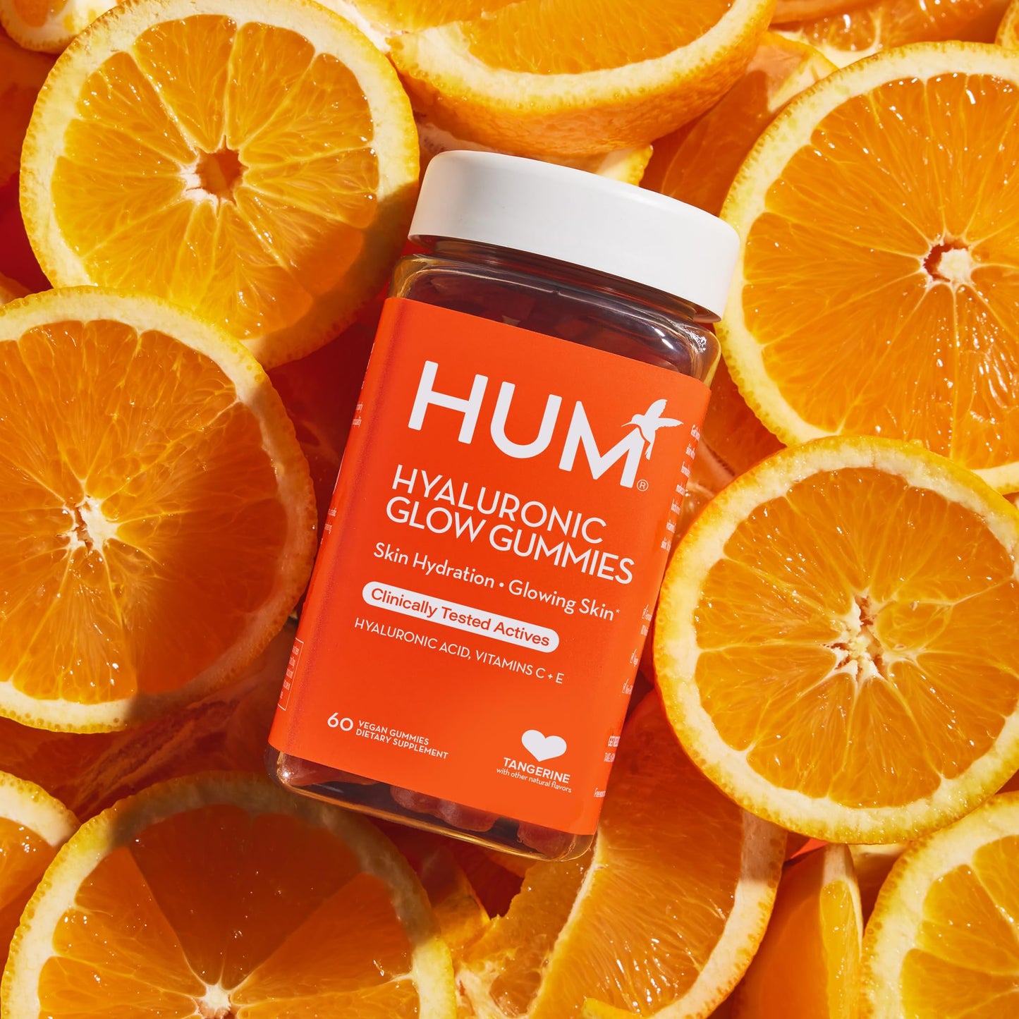 HUM Hyaluronic Glow Hydrating Skin Care Supplement, with Low Molecular Hyaluronic Acid, Vitamin C from Amla Fruit, and Vitamin E, Antioxidant Support for Skin Hydration, Tangerine, 60 Vegan Gummies Gsupps Australia