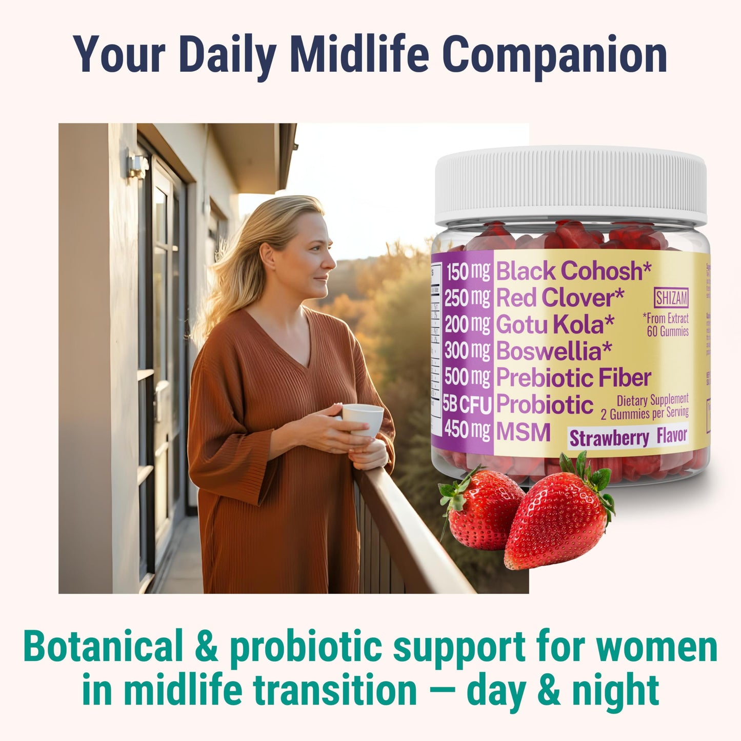 Boswellia Serrata Black Cohosh Gotu Kola Red Clover Extract Complex Gummies w. Probiotic Fiber (Chicory Root Inulin) MSM Methylsulfonylmethane, Supplement Alt for Organic Powder Capsules Tincture SHIZAM