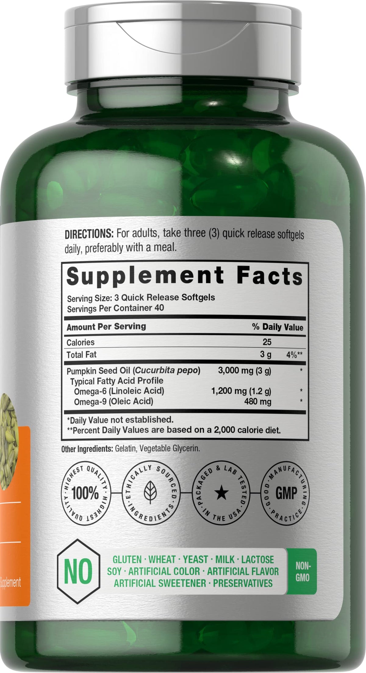 Horbäach Pumpkin Seed Oil | 3000mg | 120 Softgel Capsules | Cold Pressed Dietary Supplement | Non-GMO and Gluten Free Formula Horbäach