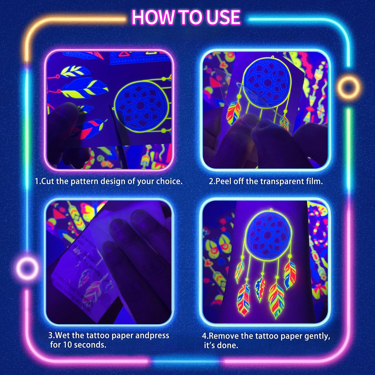 TATUWST Glow in the Dark Tattoos 172 PCS Glow in the Dark Party Supplies TATUWST