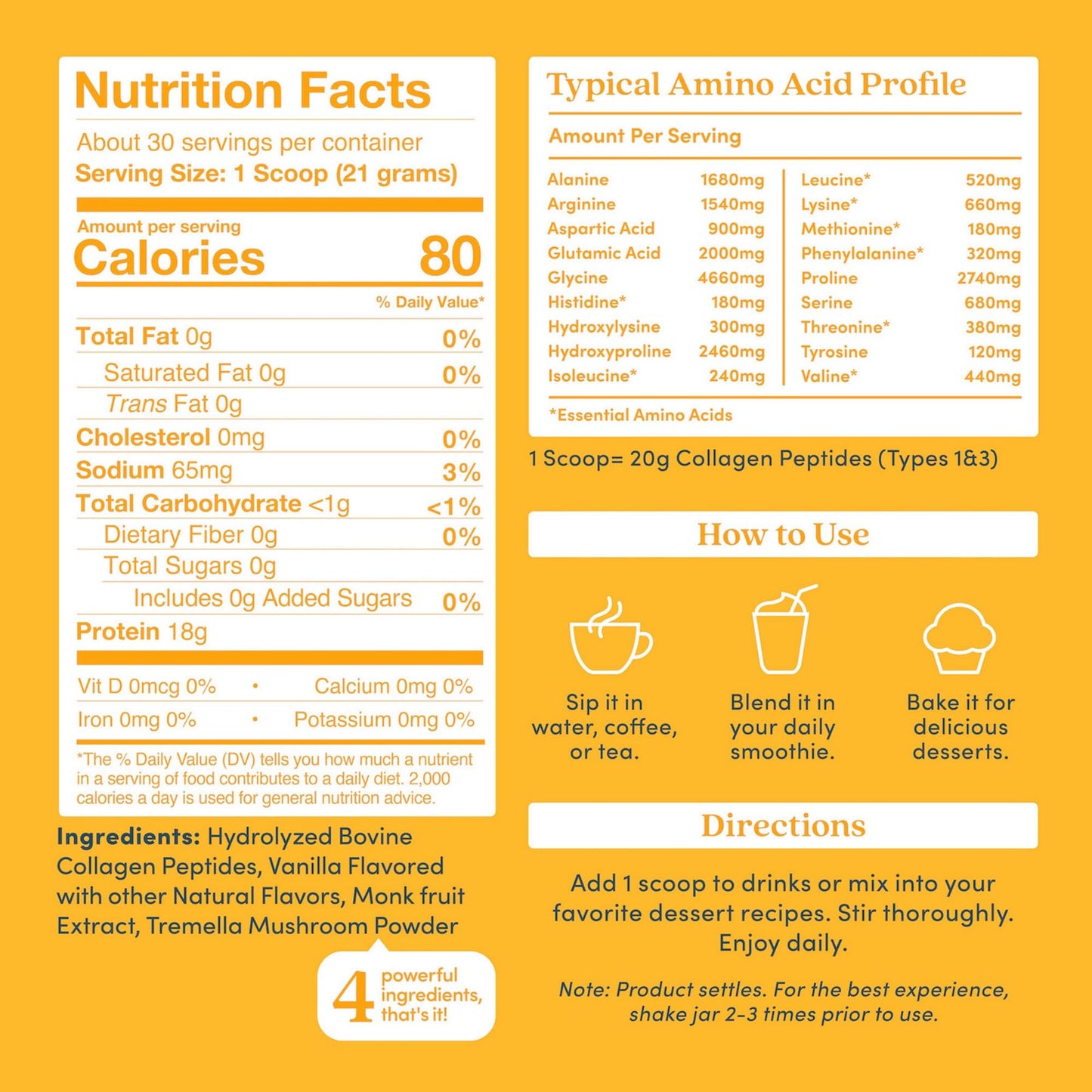 Further Food Vanilla Collagen Peptides Powder with Tremella Mushroom – 100% Grass-Fed, Hydrolyzed Type 1 & 3, 20g of Collagen per Serving, Supports Skin, Hair, Nails & Joints, 22.22 Oz Further Food