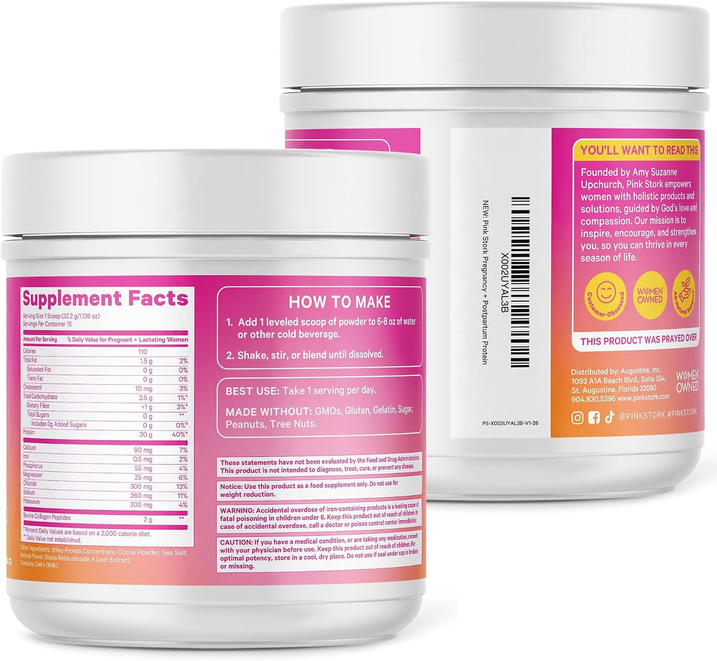 Pink Stork Pregnancy & Postpartum Protein Powder, 20g, Chocolate, 15 Scoops | Protein Powder for Women, 20g Whey & Collagen, Prenatal & Breastfeeding Nutrition, Energy, Recovery & Hydration Support Gsupps Australia