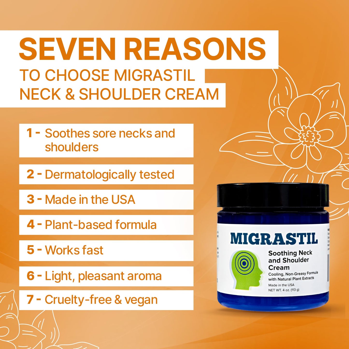 Basic Vigor Migrastil Neck & Shoulder Cream. Cooling Comfort for Migraines, Tech Neck & Tension. (4 oz.) Made in The USA. Basic Vigor